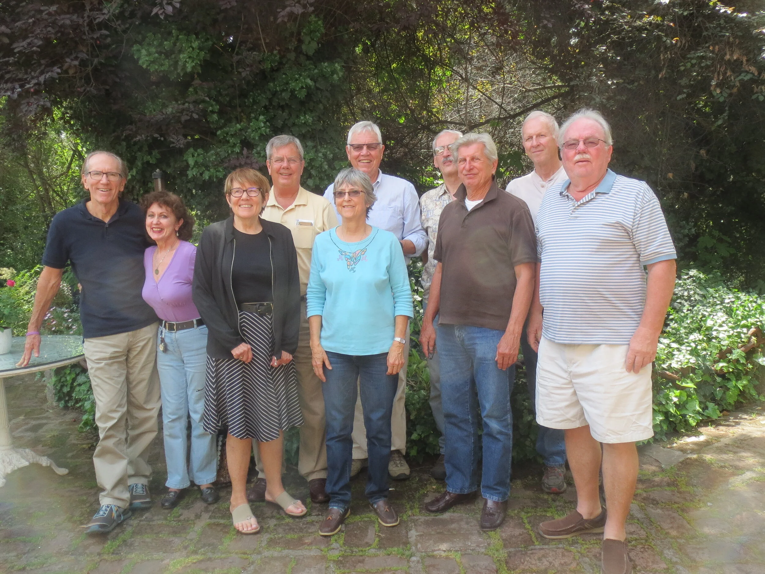  Chile - Santiago: Hotel Acacias de Viticura, Peace Corps Chile Group 23 Reunion; brunch; Donald Cunningham, Susan Keenan, Catherine Pettinari, Roger King, Julie Harvey Ostendorf, Robert Sellin, Robert Howe, Karl Kindel, Carl McCrary, Lanny Overson  