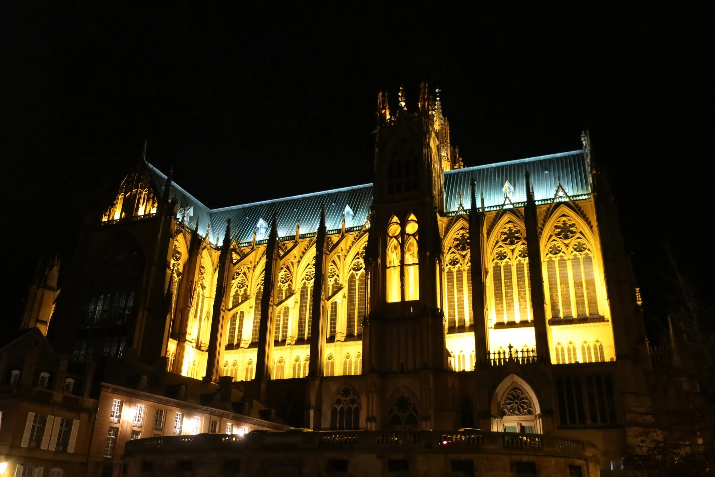  Metz, France--Feb. 2022--Old Town, Catedral St. Etienne at night 