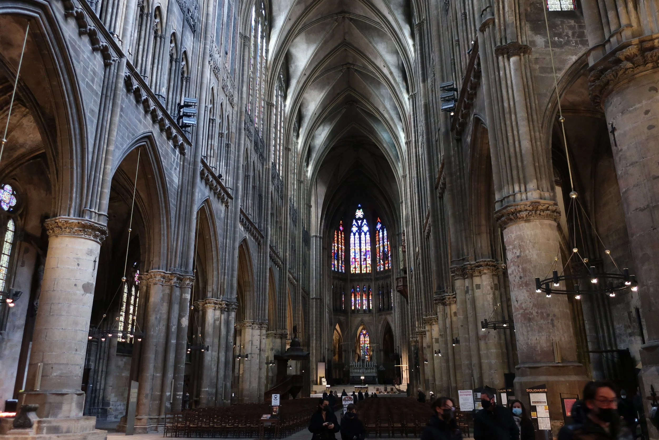  Metz, France--Feb. 2022--Old Town, Catedral St. Etienne, Nave toward altar 
