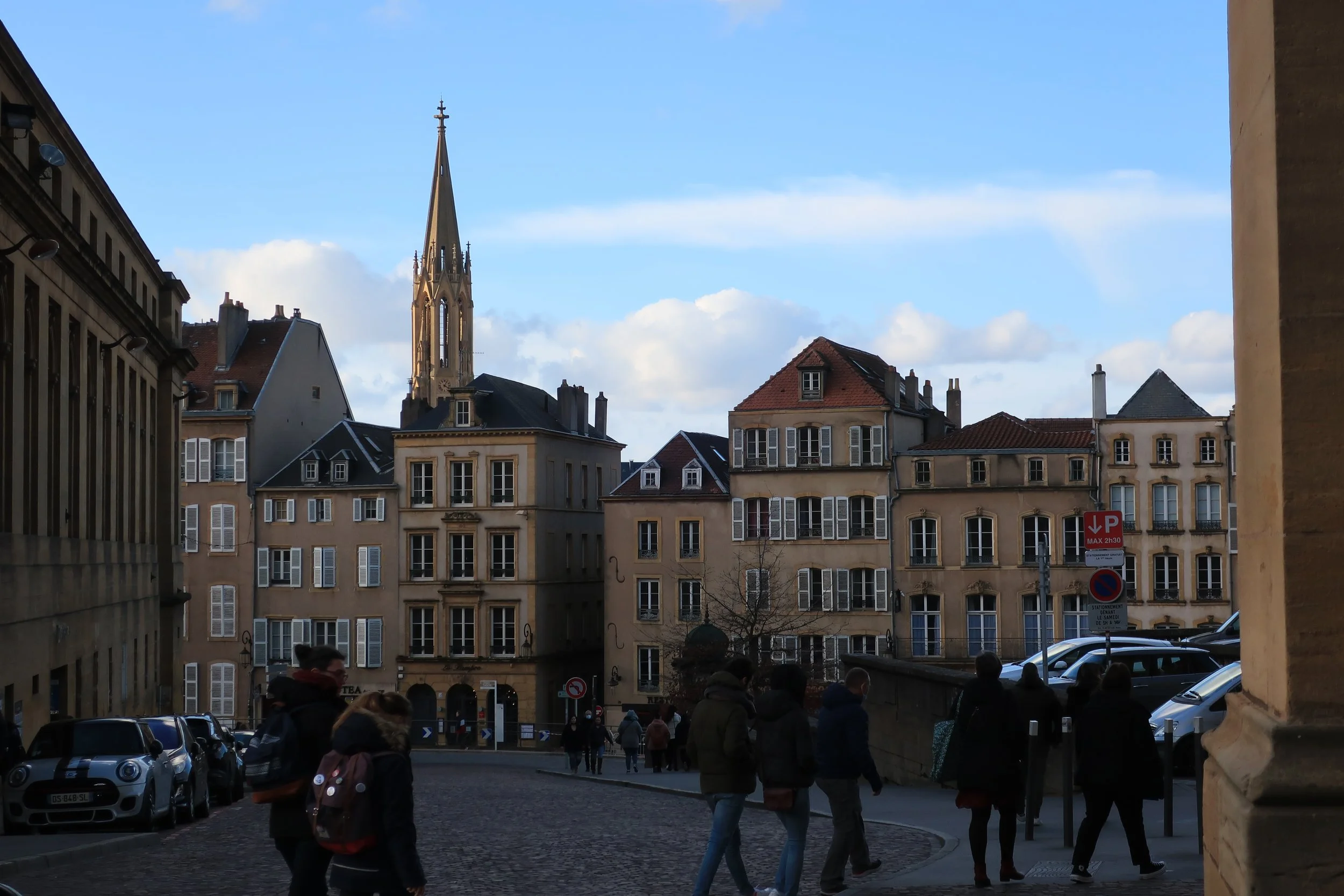  Metz, France--Feb. 2022--Old Town, Place de Chambre from Catedral St. Etienne.  