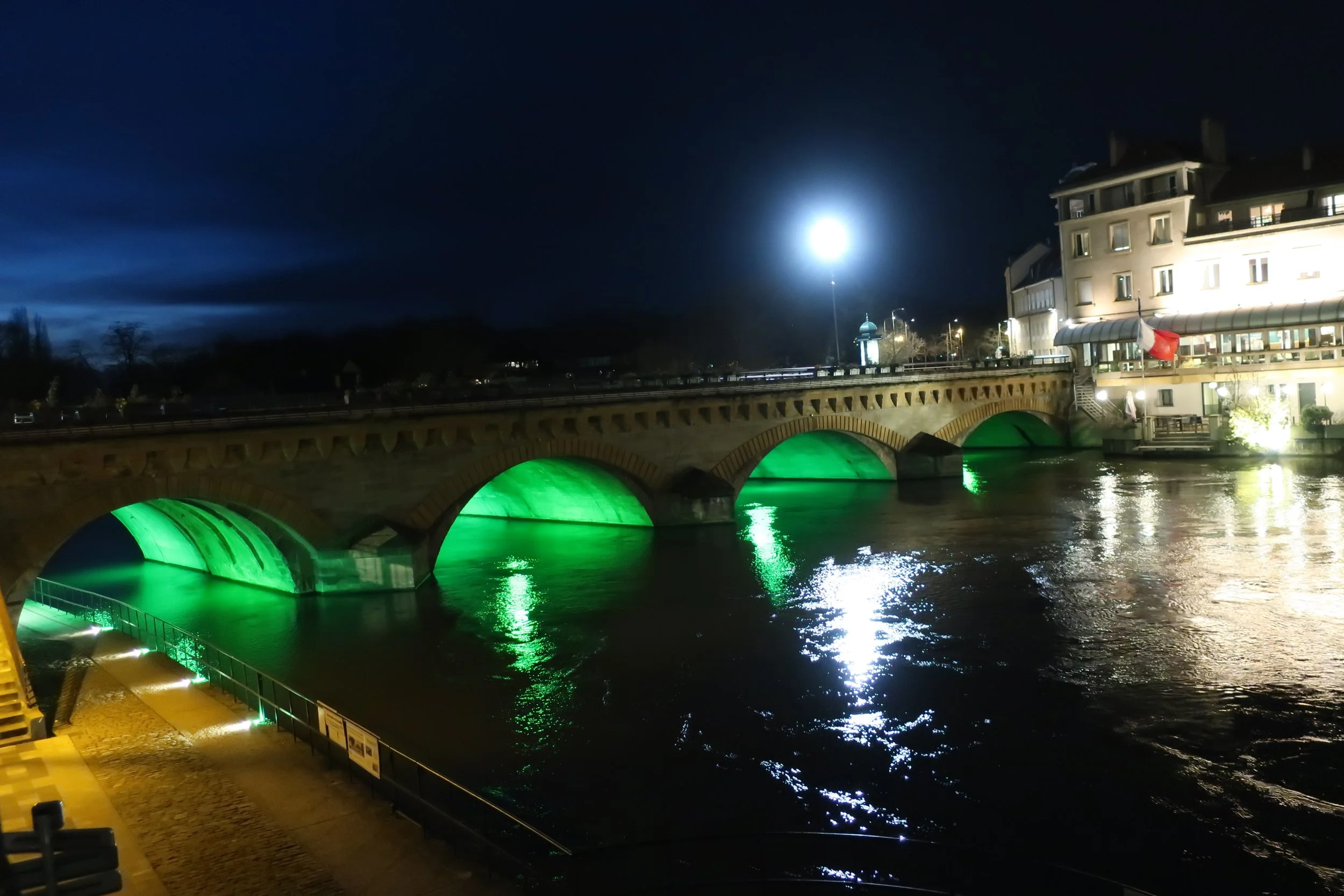  Metz, France--Feb. 2022--Old  Town, Pont Moyen at night 