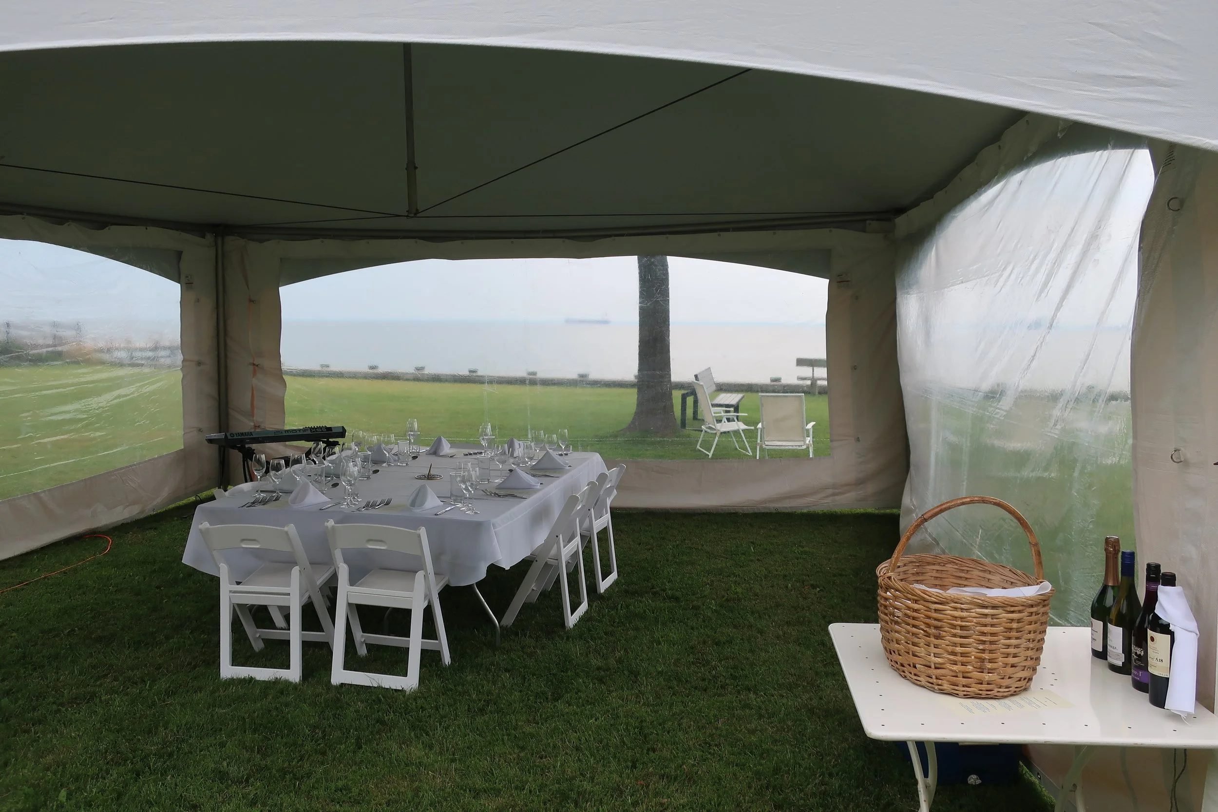  Kent Island--June 2022--50th Wedding Celebration--Tent with table set 