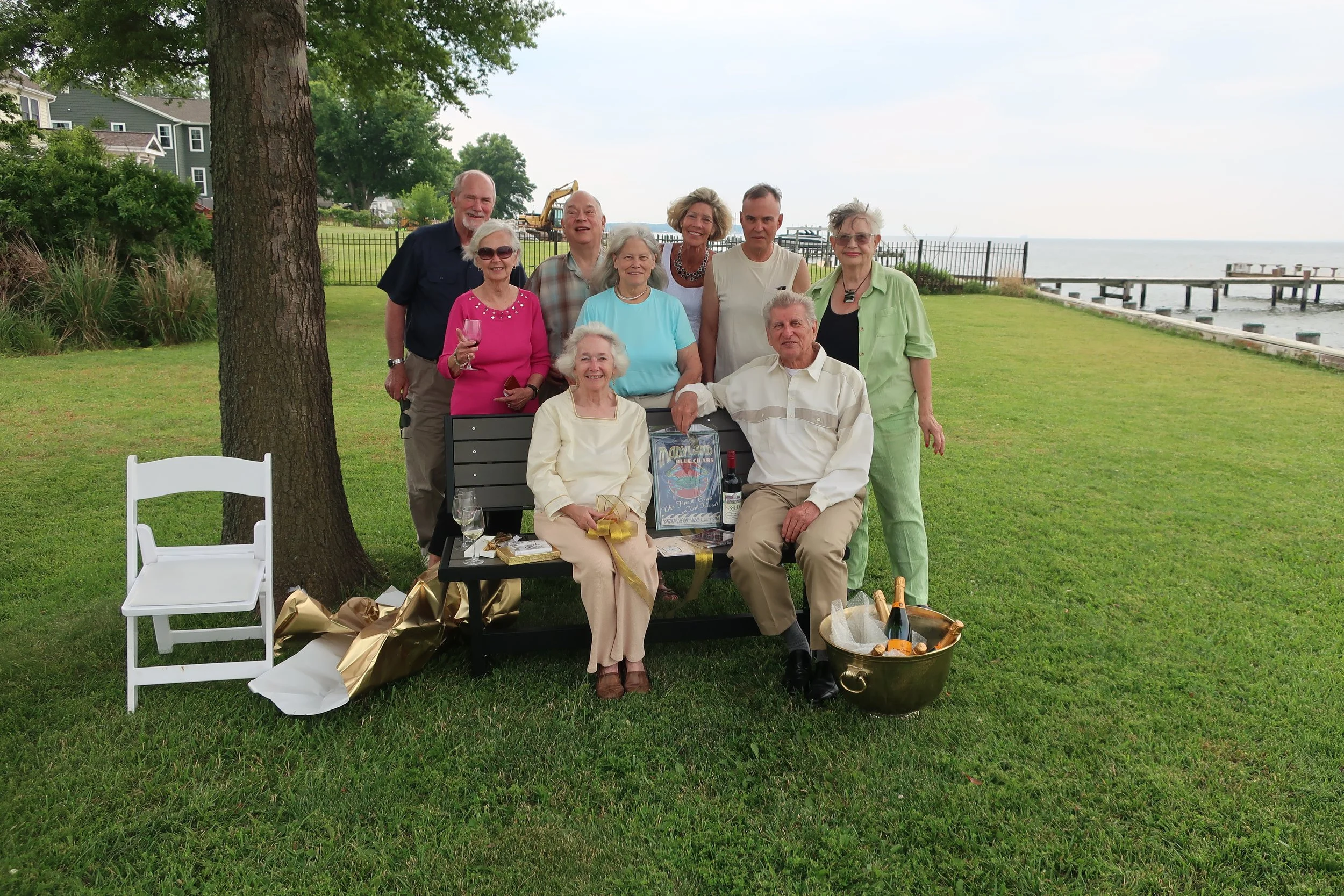  Kent Island--June 2022--50th Wedding Celebration--Rich Schreiber, Jamie Ennis, Debbie Schreiber, Steve Kohlhaas, Maggie Hall, Marilyn Fanning, Jan Ennis, Carrol  Benner Kindel and Karl K. Kindel before dinner 
