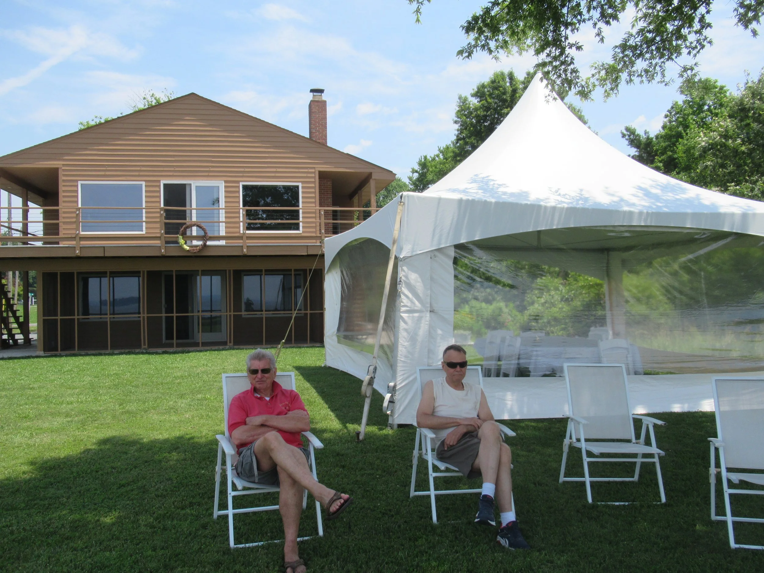  Kent Island--June 2022--50th Wedding Celebration--Tent in place the day before with Karl Kindel and Steve Kohlhass 