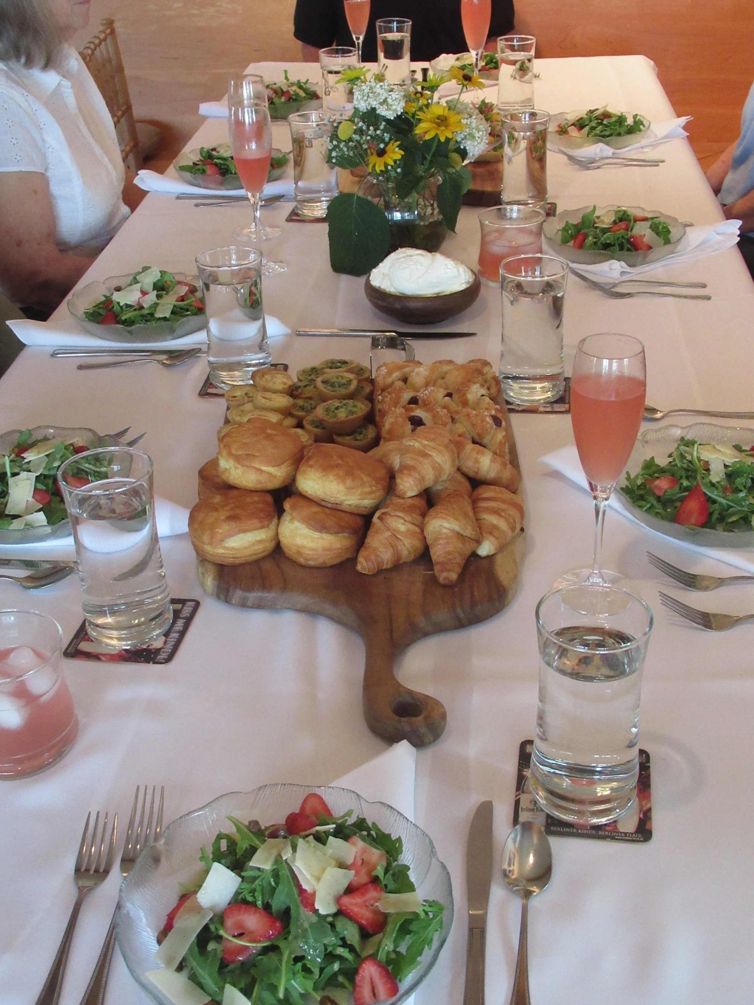  Kent Island--June 2022--50th Wedding Celebration--The table at brunch before the main course of Kent Island Benedict (the best crab cakes ever) on a cornbread waffle 
