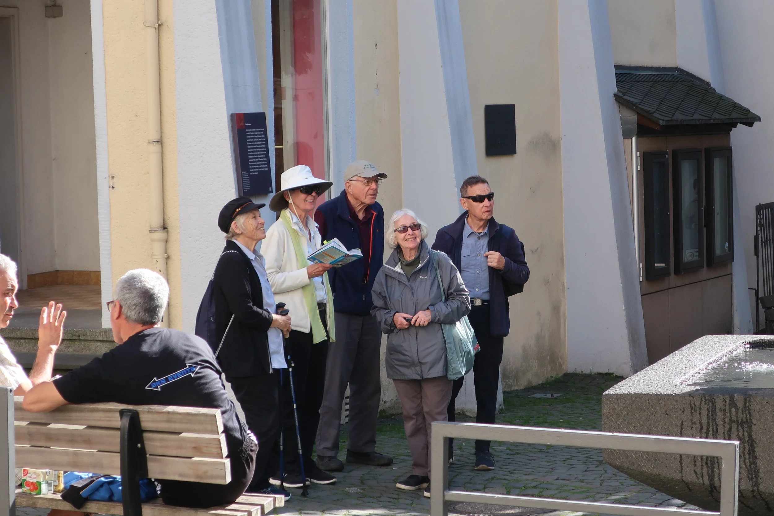  Germany 2023--Kindel 50th Anniversary Trip--Bernkastel--Off Main Plaza--Judy Kindel, Christin Grieser Kindel, Paul Kindel, Carrol Kindel and Harald Grieser 