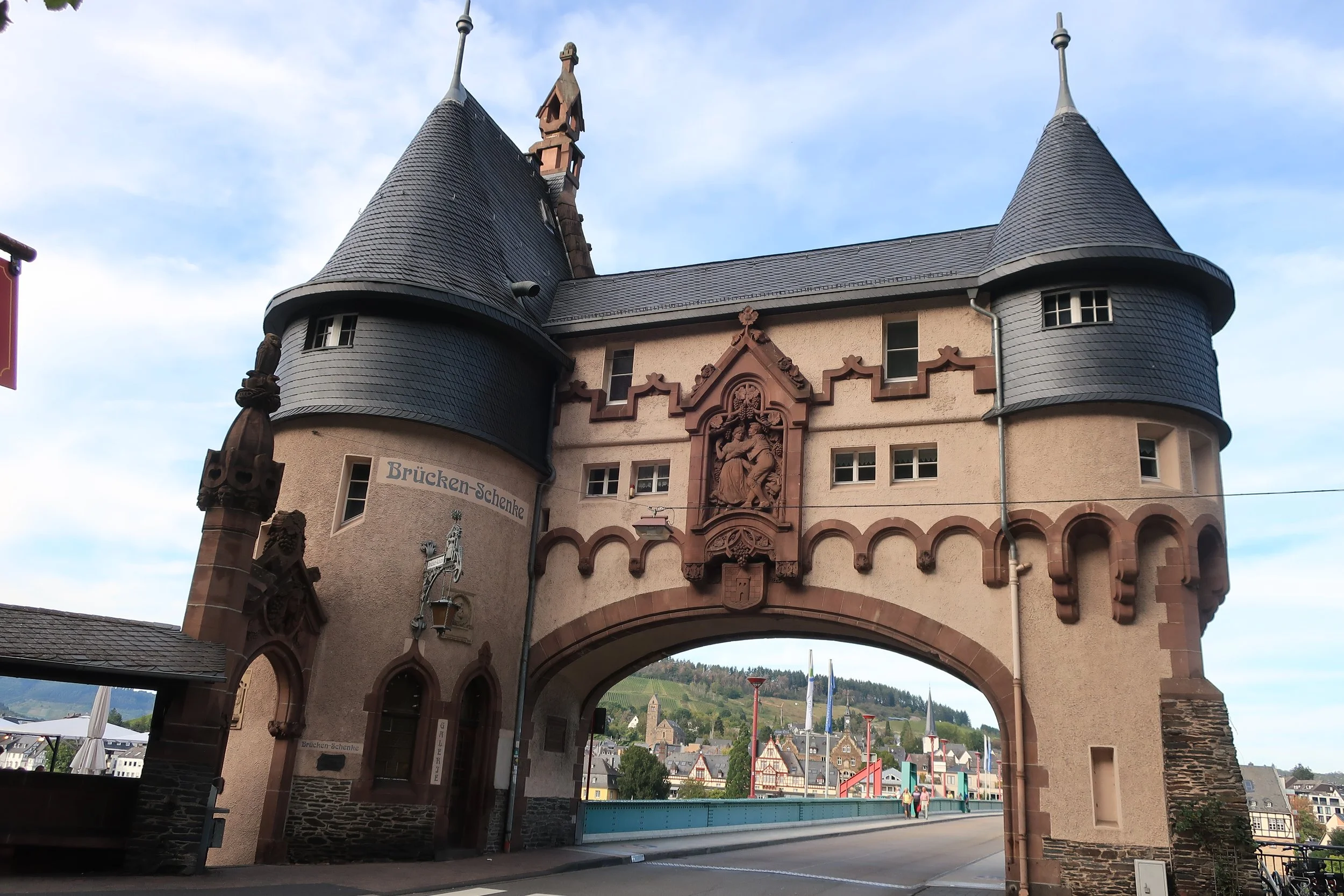  Germany 2023--Kindel 50th Anniversary Trip--Boat trip from Traban-Trarbach to Wolf on the Mosel--Traben-Trarbach main gate 