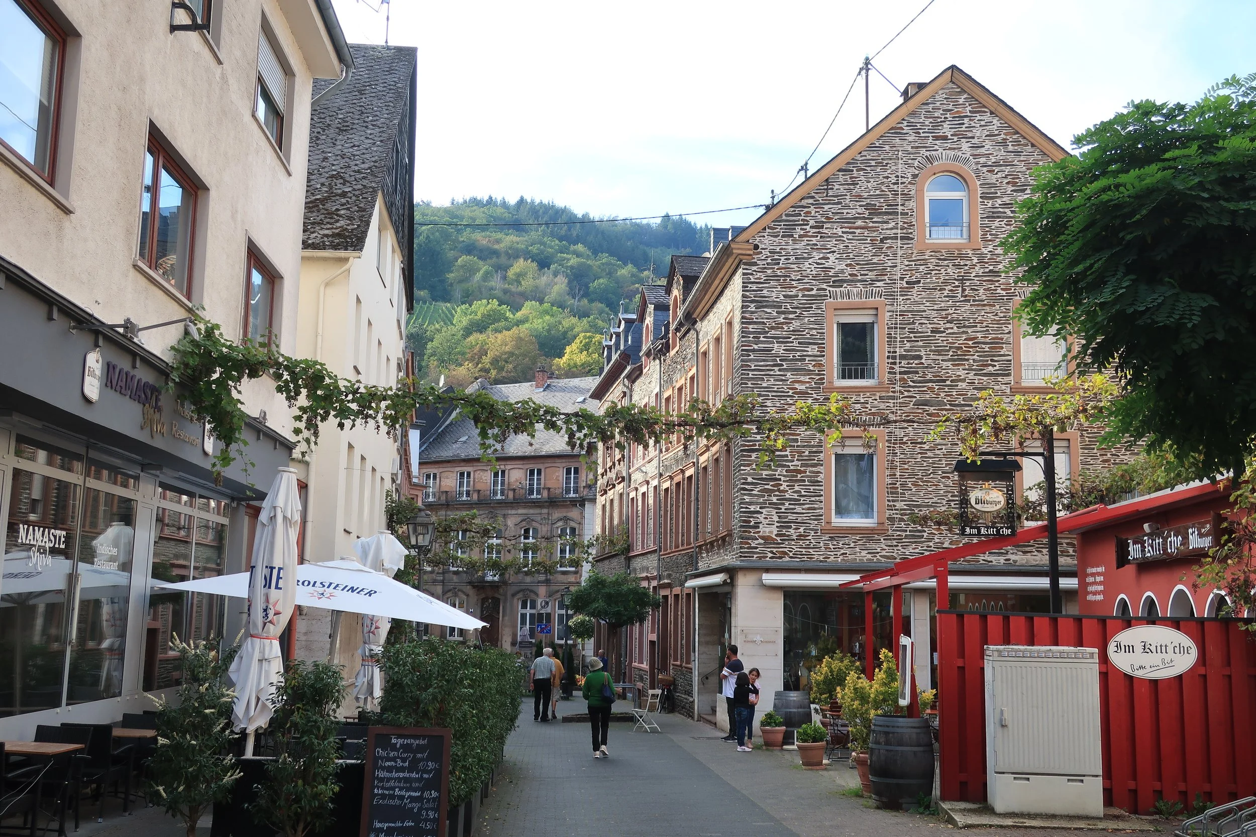  Germany 2023--Kindel 50th Anniversary Trip--Boat trip from Traban-Trarbach to Wolf on the Mosel--Traben-Trarbach main street 