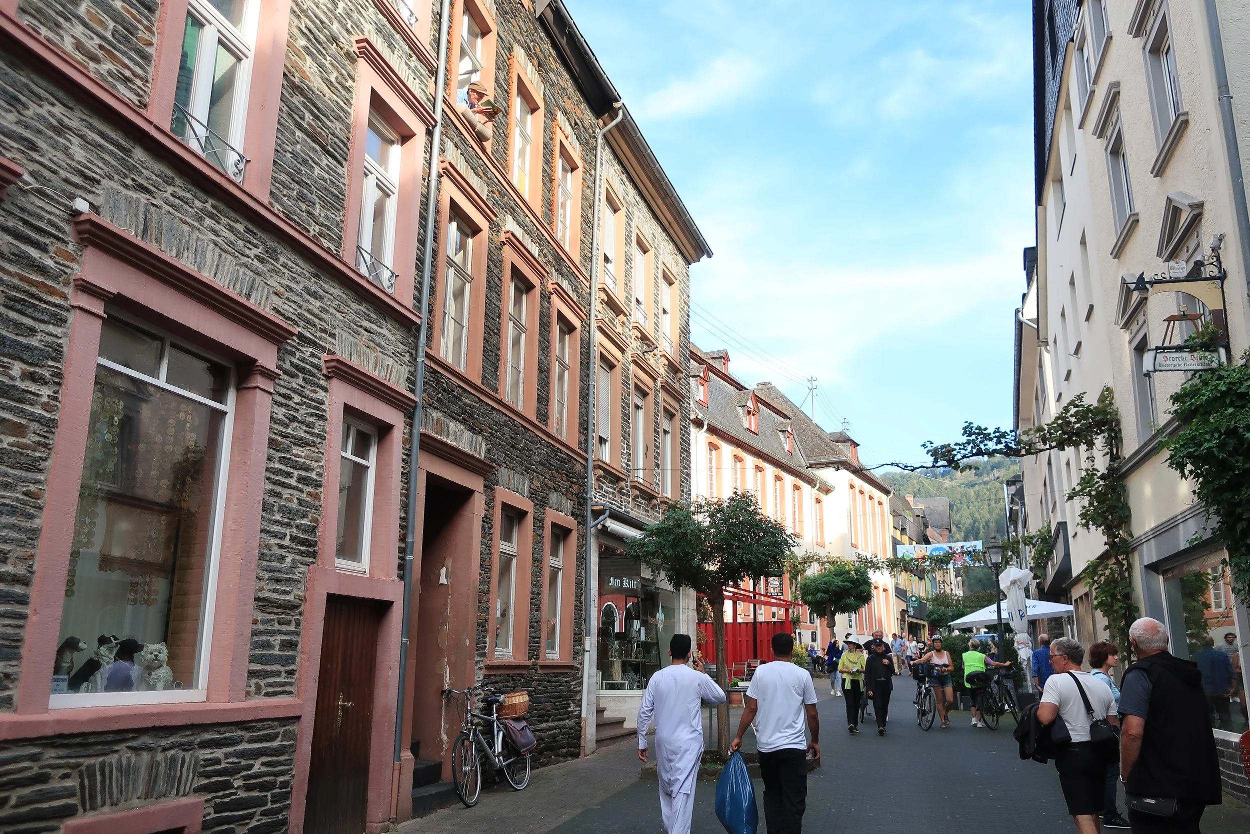  Germany 2023--Kindel 50th Anniversary Trip--Boat trip from Traban-Trarbach to Wolf on the Mosel--Traben-Trarbach main street 