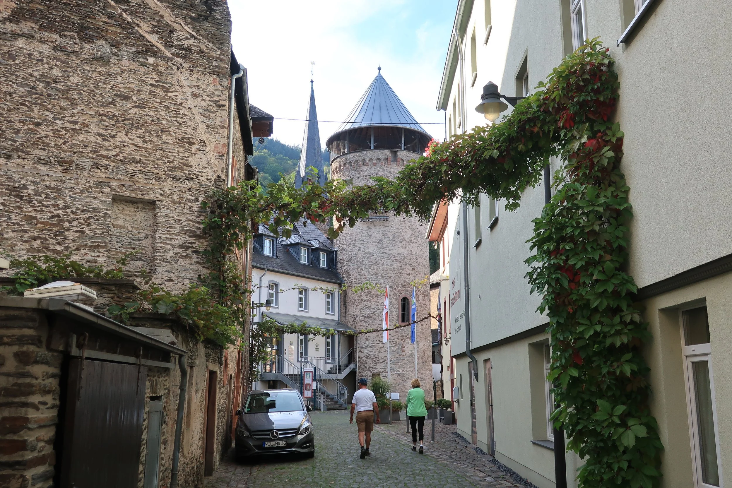  Germany 2023--Kindel 50th Anniversary Trip--Boat trip from Traban-Trarbach to Wolf on the Mosel--Traben-Trarbach main street 