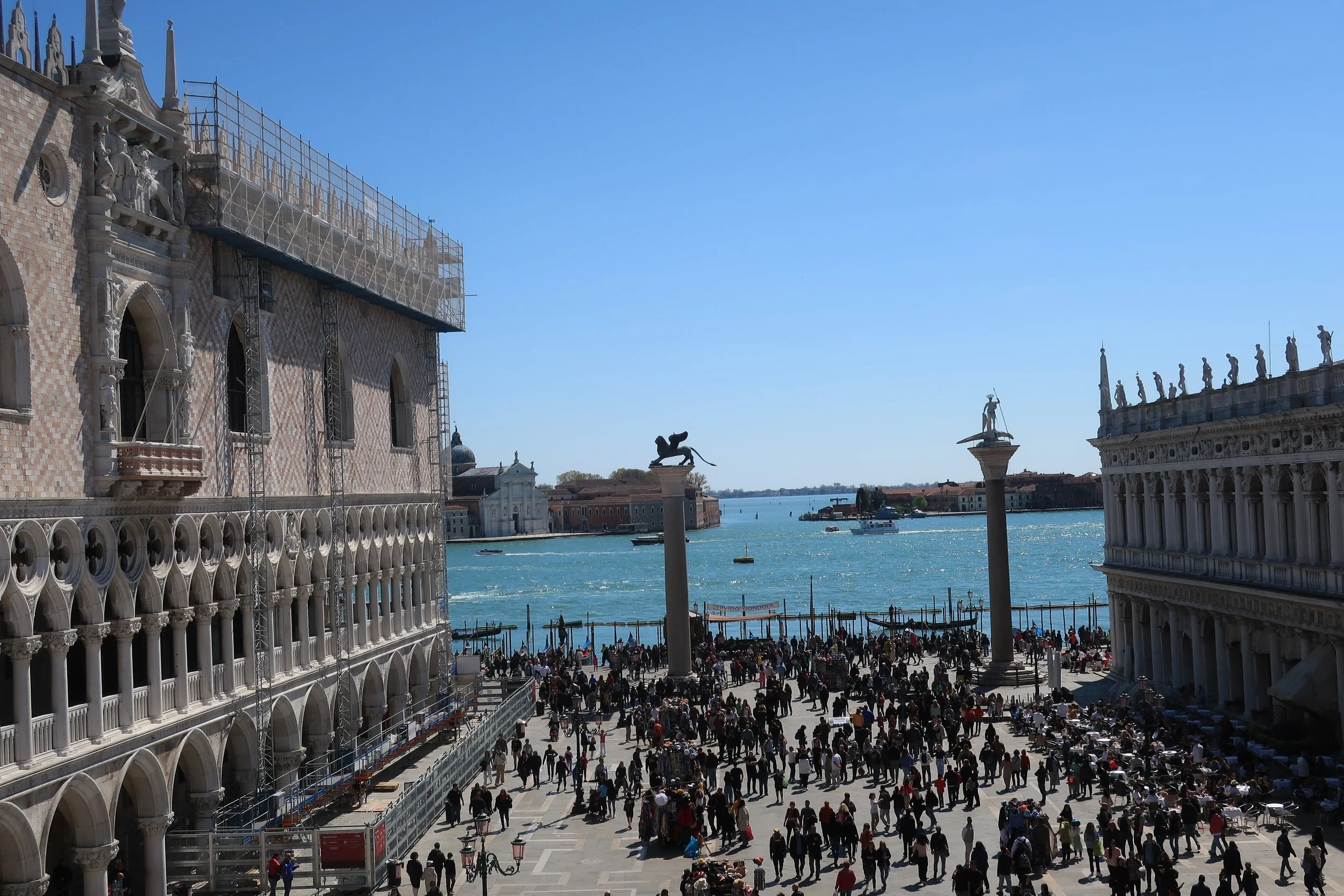  Venice 2023--San Marco Square looking out to lagoon from Basilica loggia (Doge's Palace on left) 