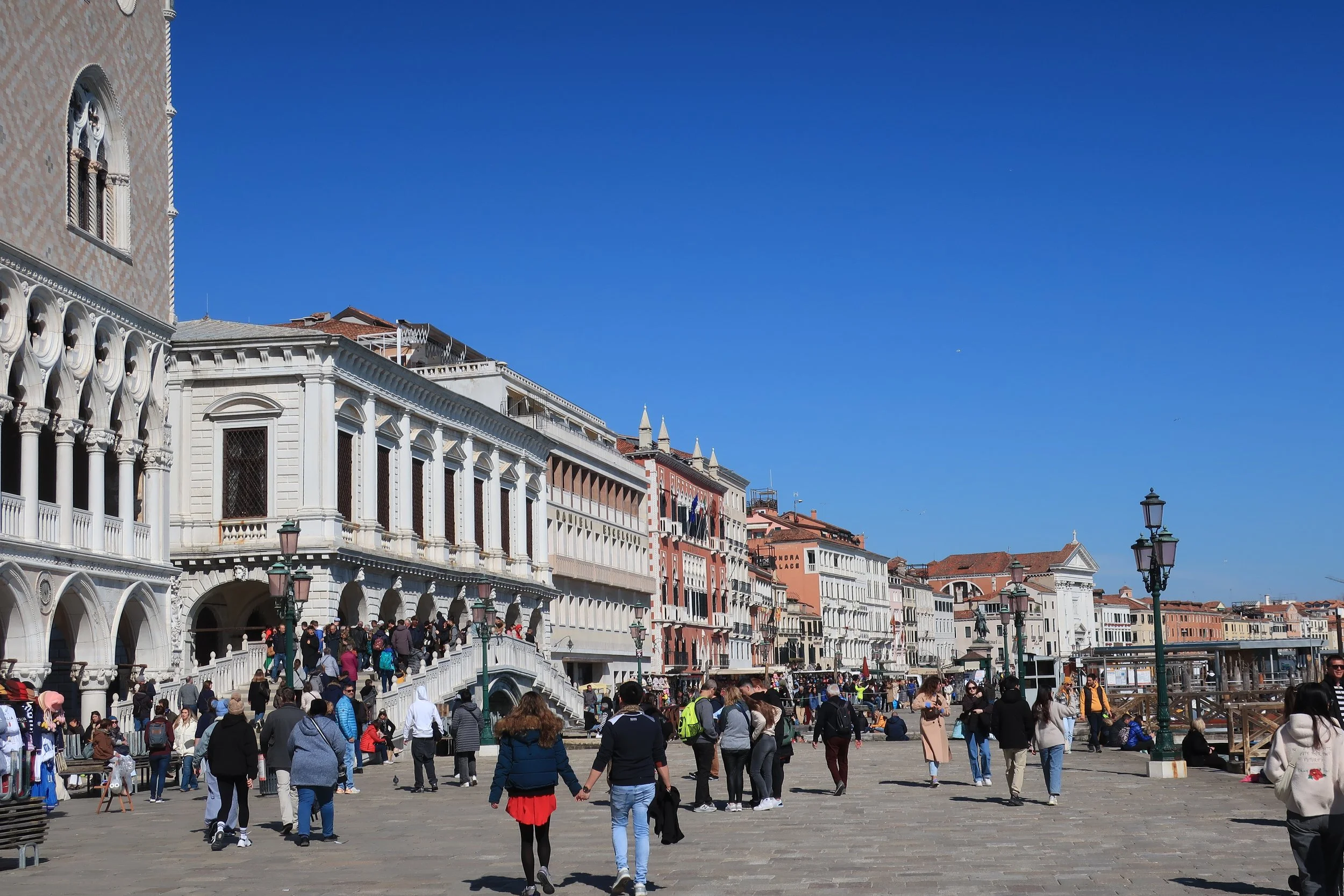 Venice 2023--Riva Delle Schavione promenade from the Doge's Palace with La Pieta church 