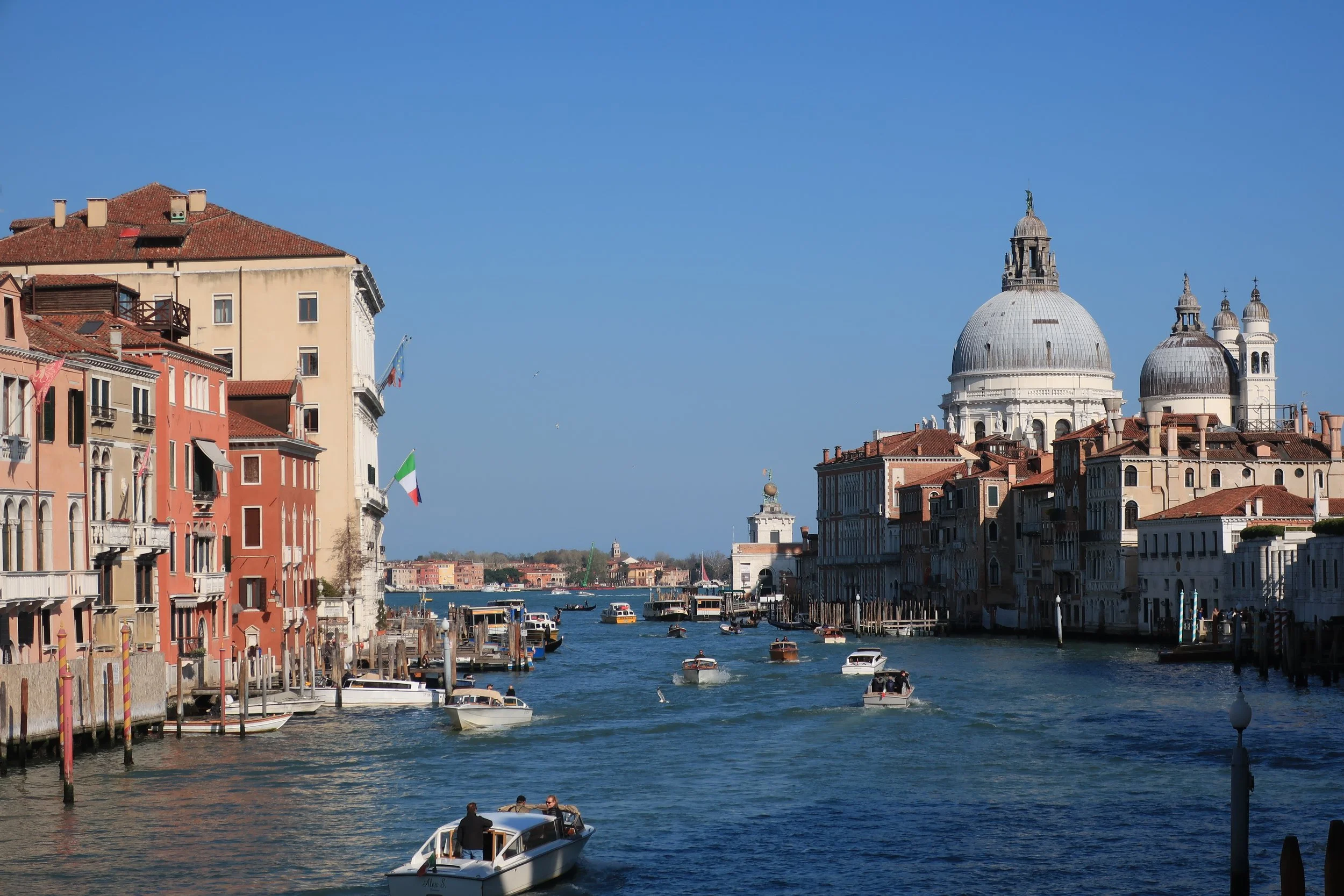  Venice 2023--Grand Canal from the Academia (wooden) Bridge with Salute Church (showing Pisani Restaurant Hotel buildings) 