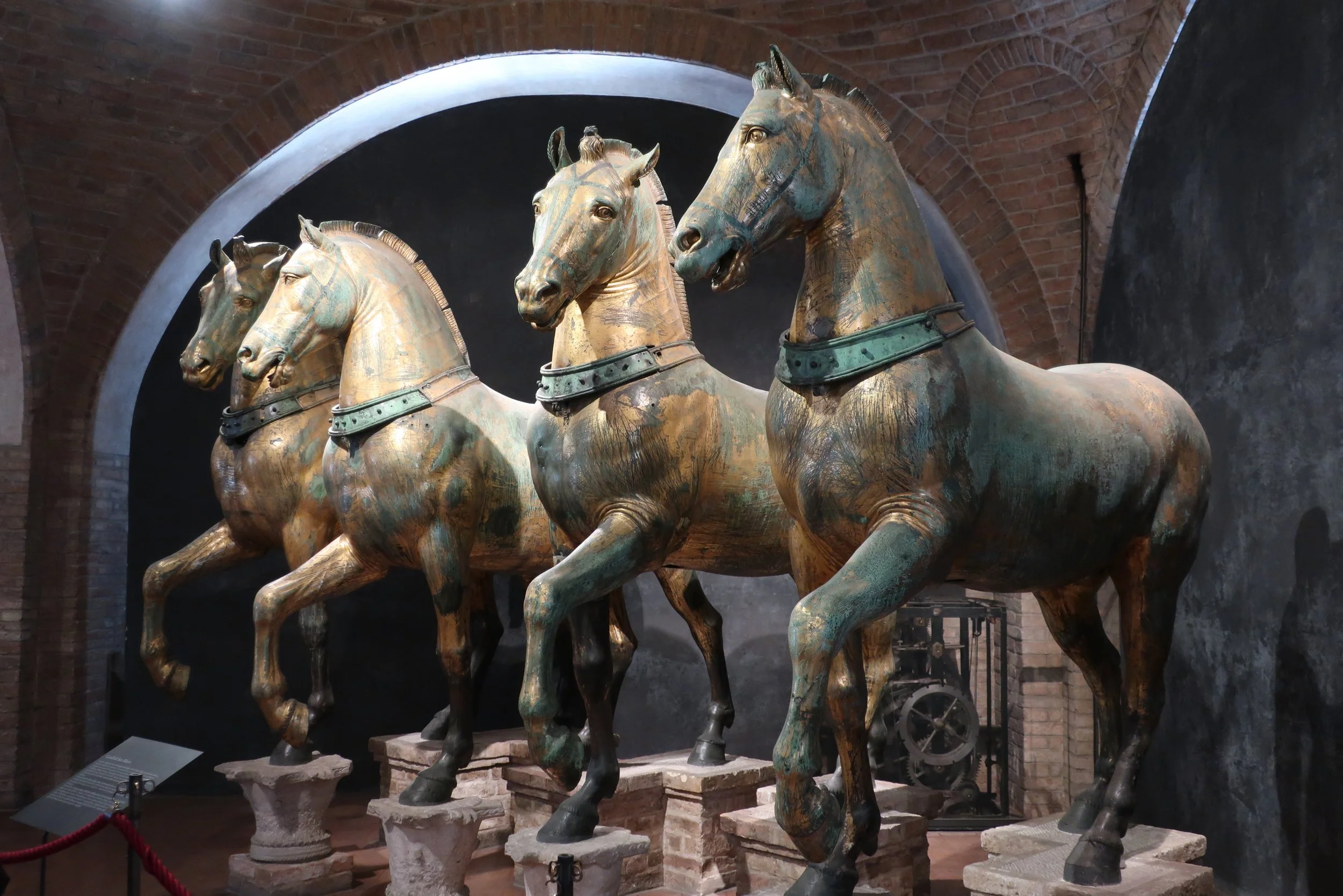 Venice 2023--San Marco Basilica Bronze horses from the front logia, restored and kept inside.  Pillage from Constantinople about Second Century BC 