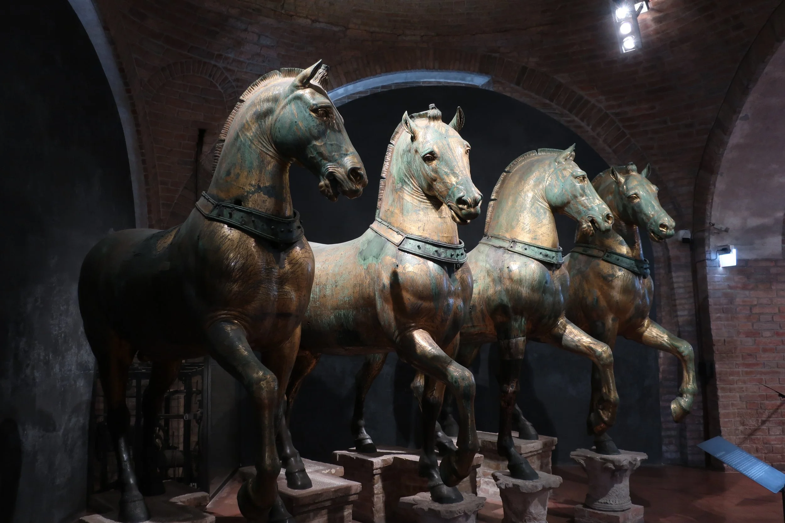  Venice 2023--San Marco Basilica Bronze horses from the front logia, restored and kept inside.  Pillage from Constantinople about Second Century BC 