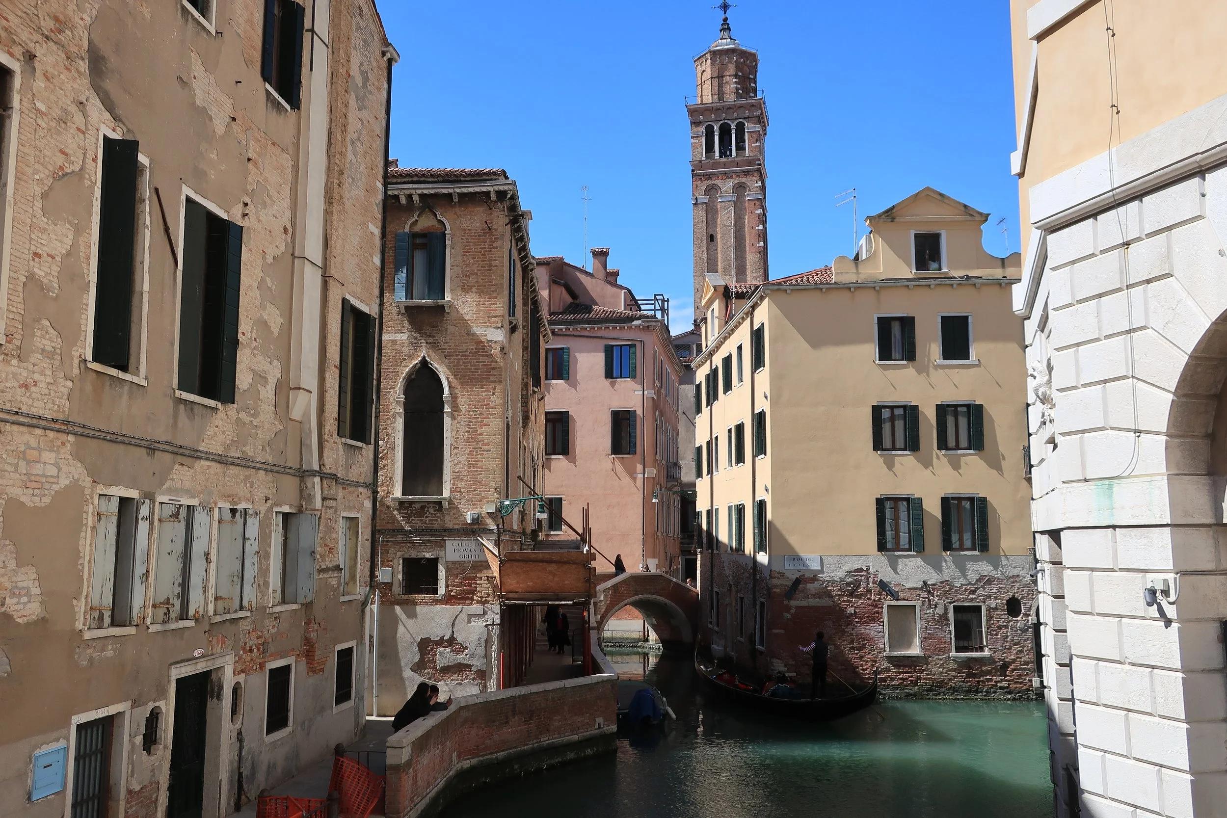  Venice 2023--Gran Teatro La Fenice boat landing with San Stefano Tower behind 