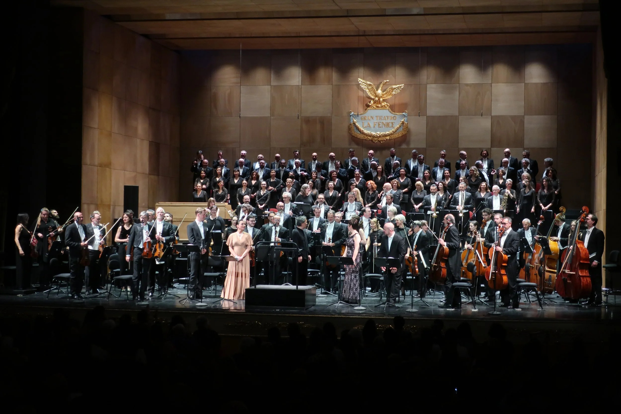  Venice 2023--Gran Theatro La Fenice--With ochestra and chorus and 4 singers taking bows 