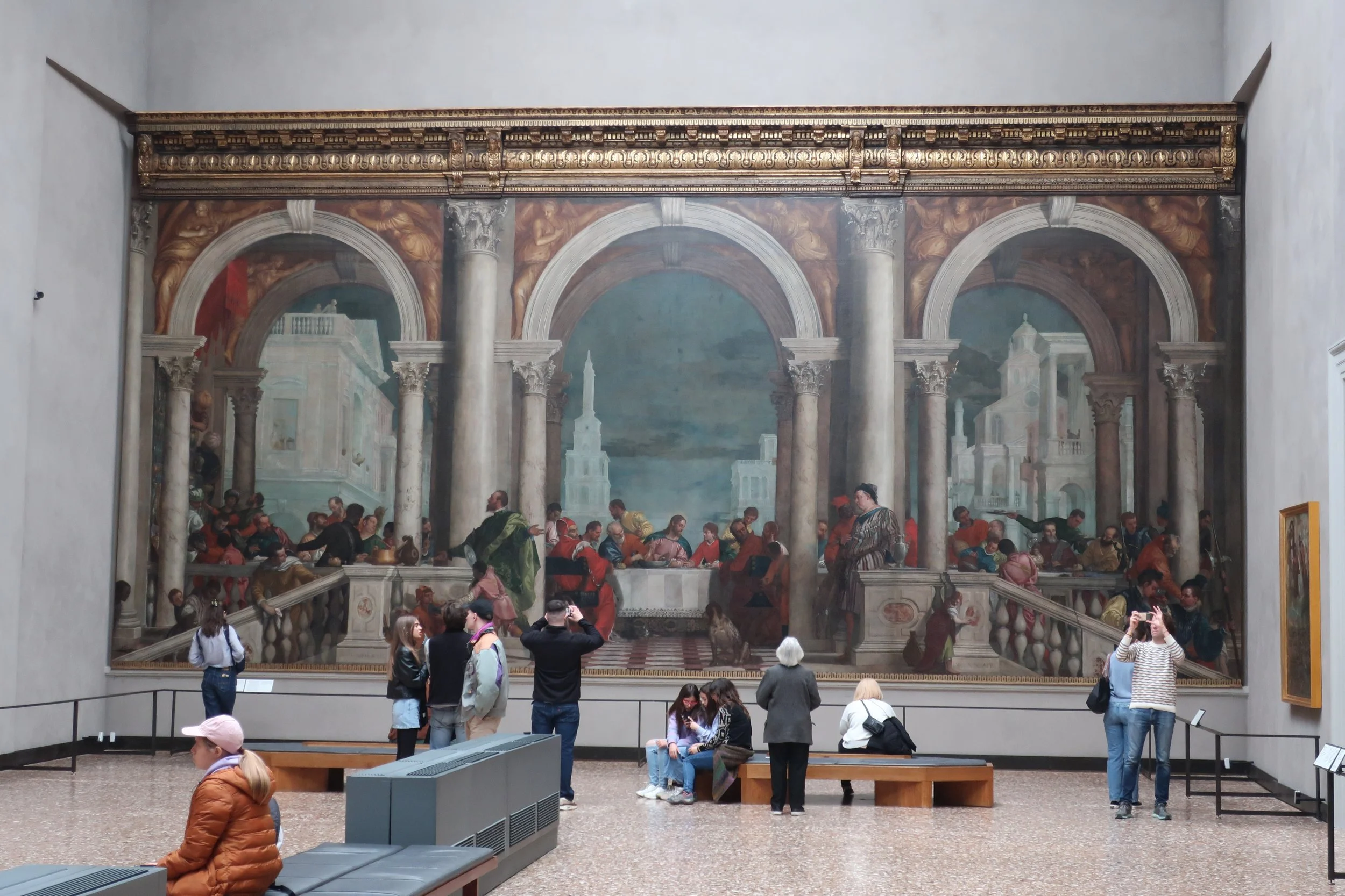  Venice 2023--Academia Gallery of Art--the largest collection of Venice art.  Last Supper by Veronese  in this huge room. 