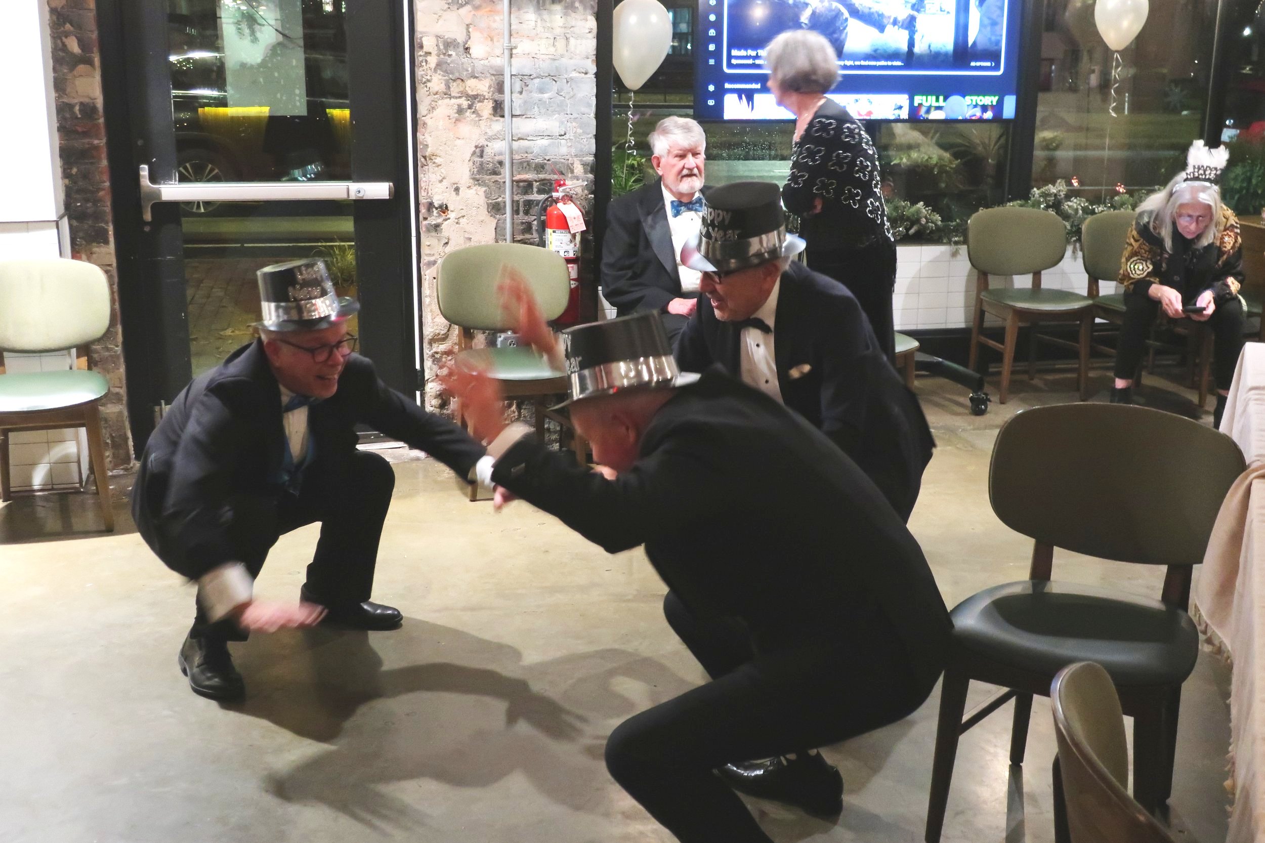  DC--Paraiso--New Year's Eve 2024--Dancing--Enrique Gomez, Keith Havens, Gene Butler (SHOUT!, but low).  Bob Bush and Kathy Chamberlain in back 