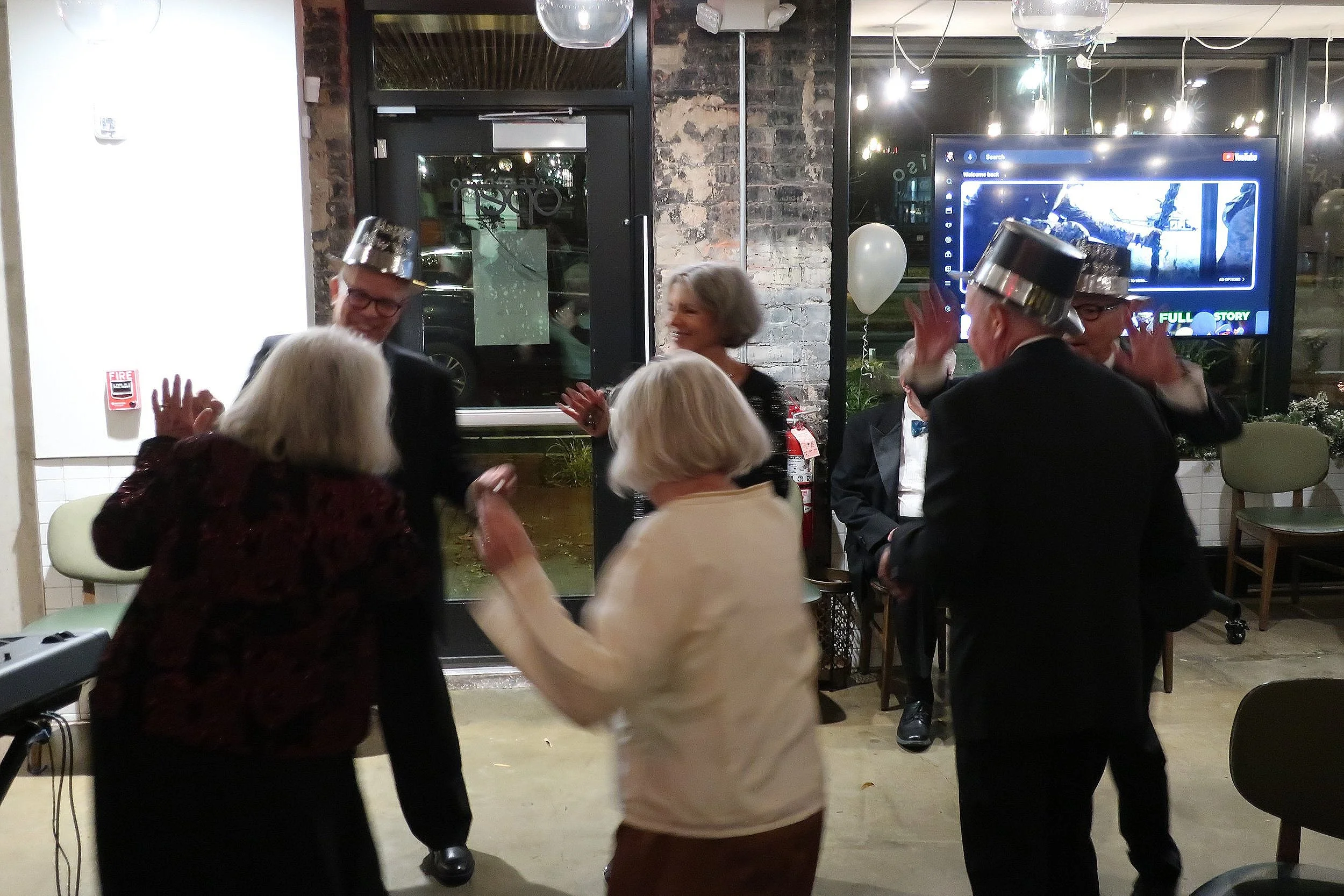  DC--Paraiso--New Year's Eve 2024--Dancing--Enrique Gomez, Kathy Chamberlain, Keith Havens.  Jan Ennis, Carrol Benner Kindel, Gene Butler (back to camera) 