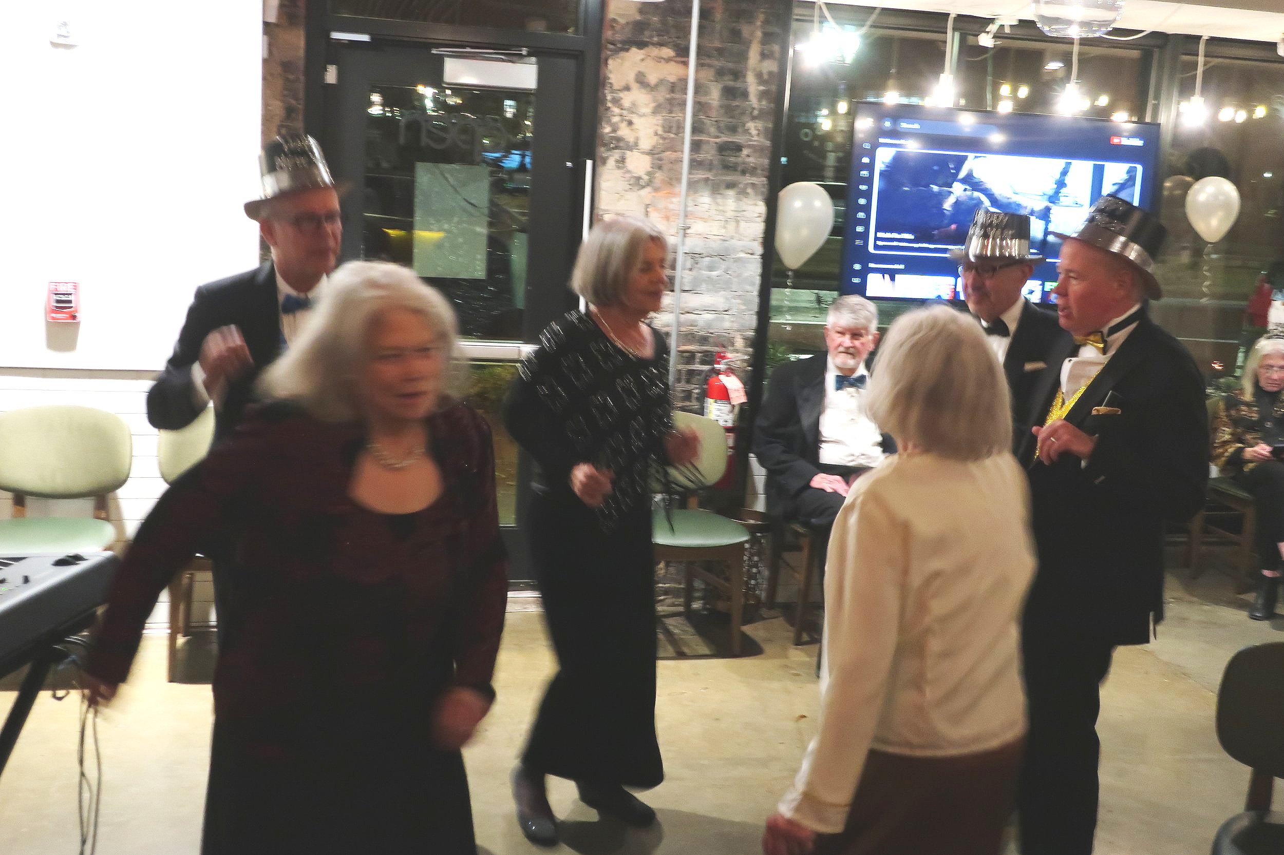  DC--Paraiso--New Year's Eve 2024--Dancing--Enrique Gomez, Kathy Chamberlain, Keith Havens.  Jan Ennis, Carrol Benner Kindel, Gene Butler (back to camera) 