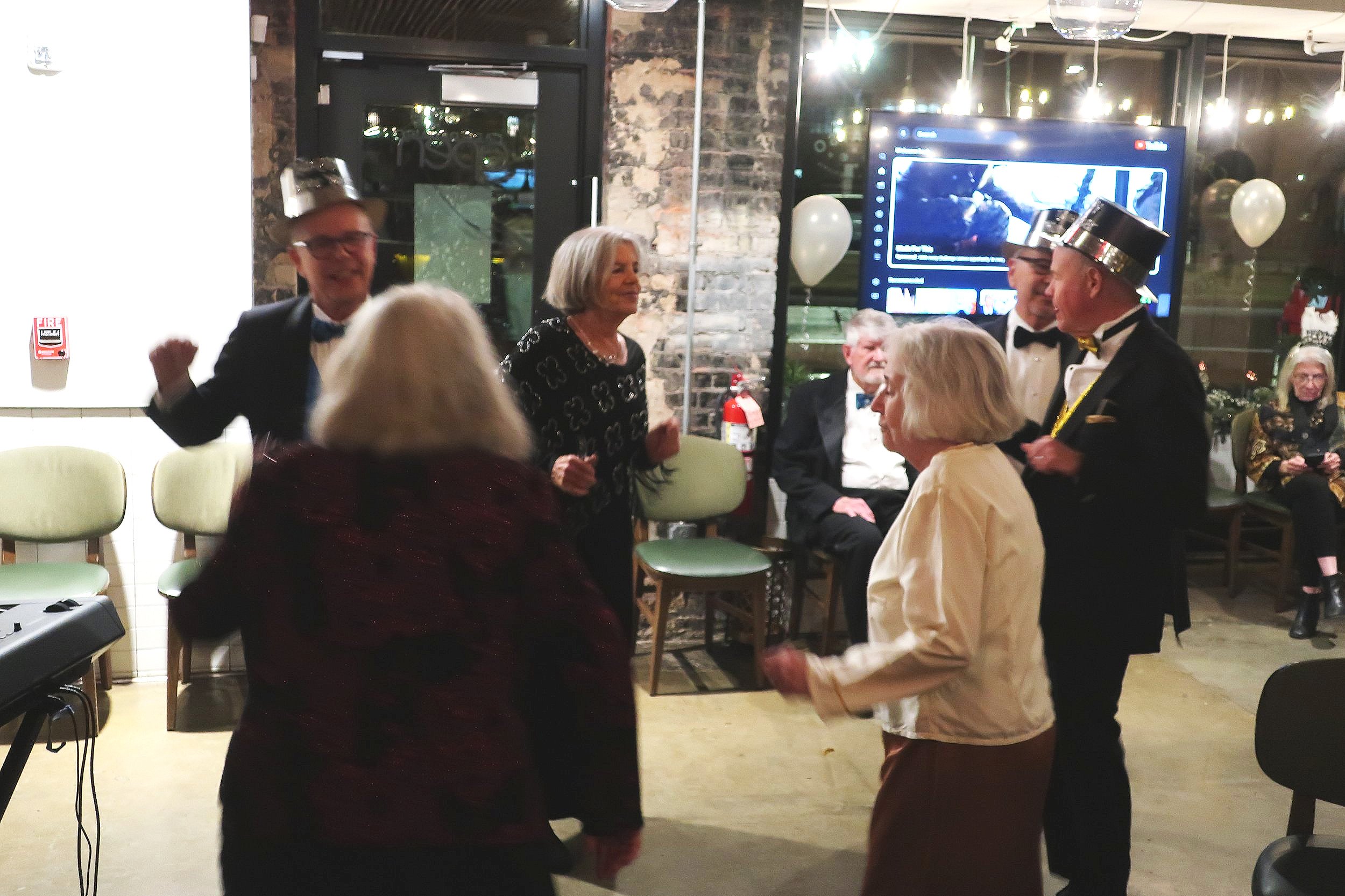  DC--Paraiso--New Year's Eve 2024--Dancing--Enrique Gomez, Kathy Chamberlain, Keith Havens.  Jan Ennis, Carrol Benner Kindel, Gene Butler (back to camera) 