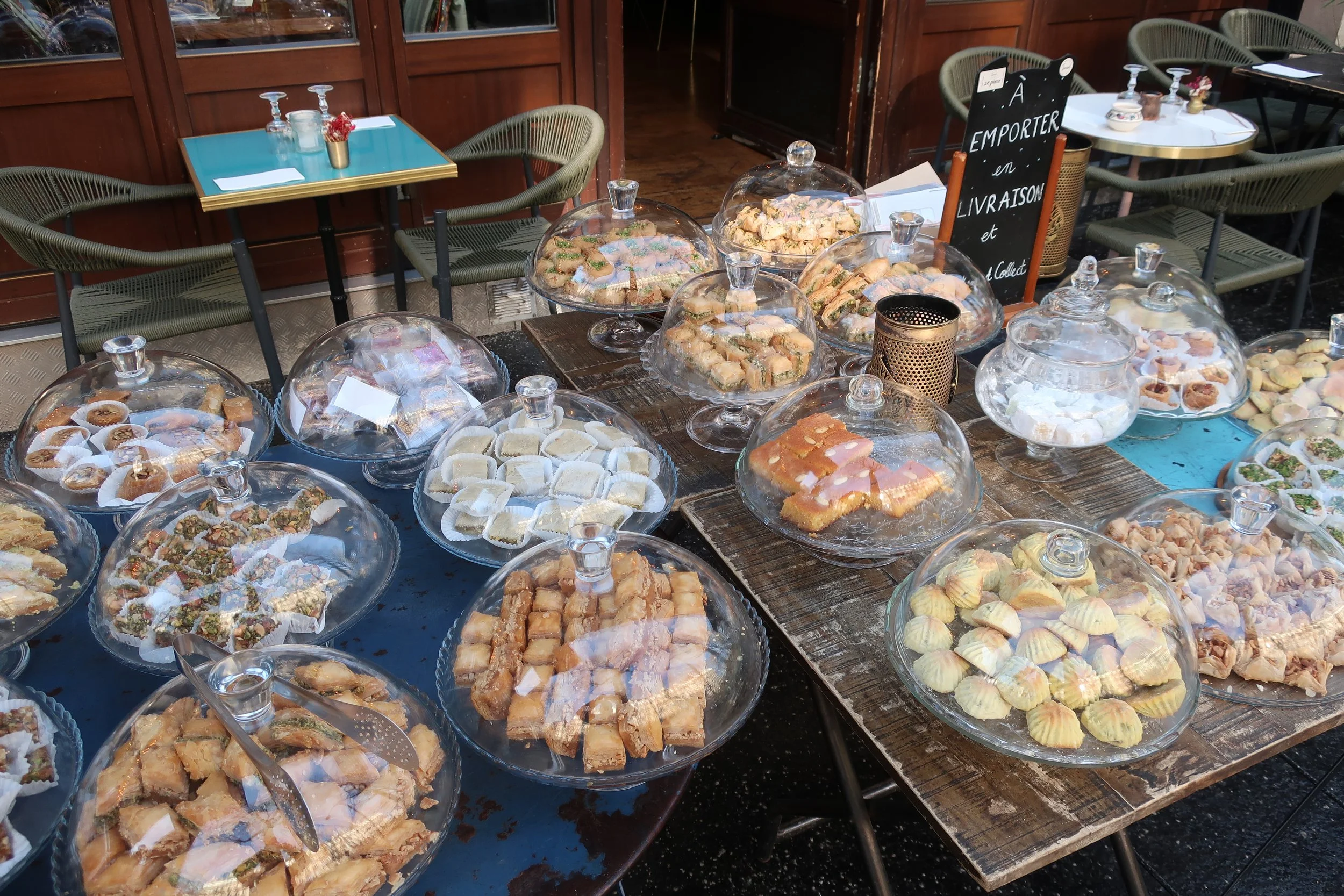  Paris Spring 2025--Montmartre, Ave. Trudaine, Lebanese restaurant display on the street 