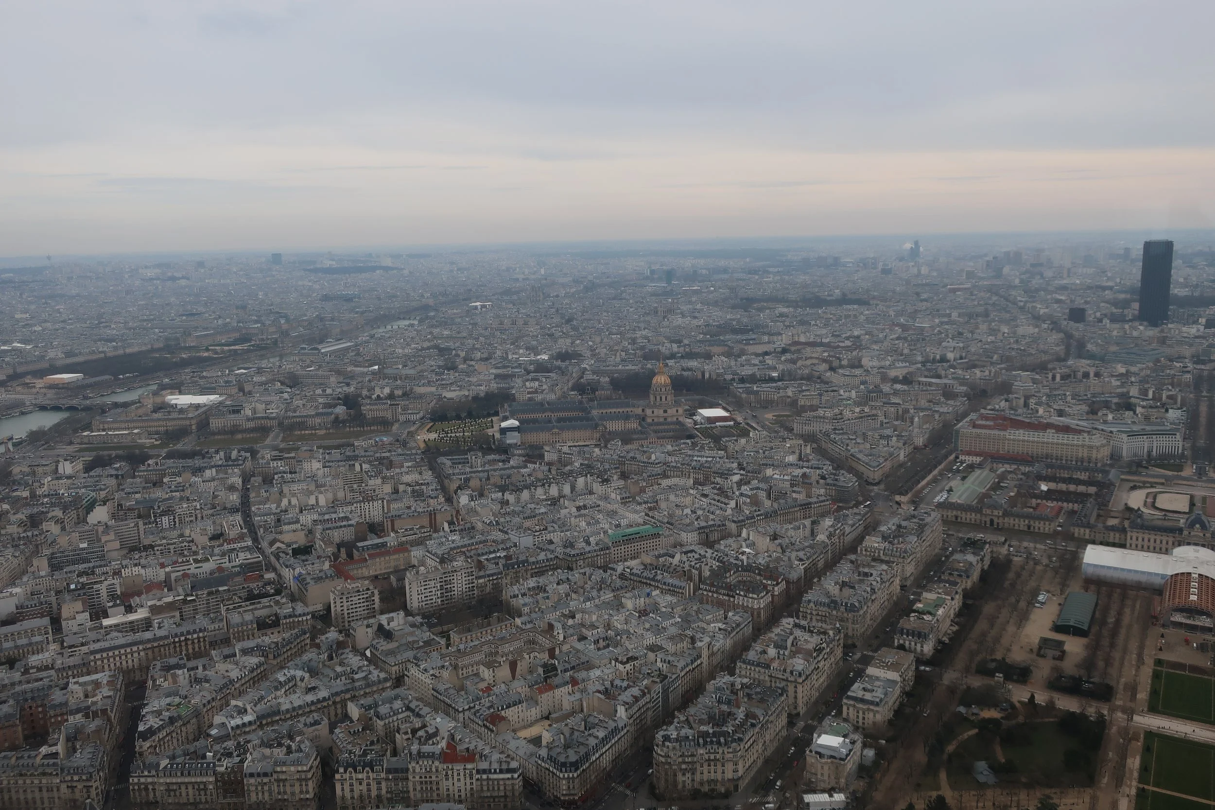  Paris--Eiffel Tower Spring 2025--View from top (1000 feet)--Invalides and Seine 