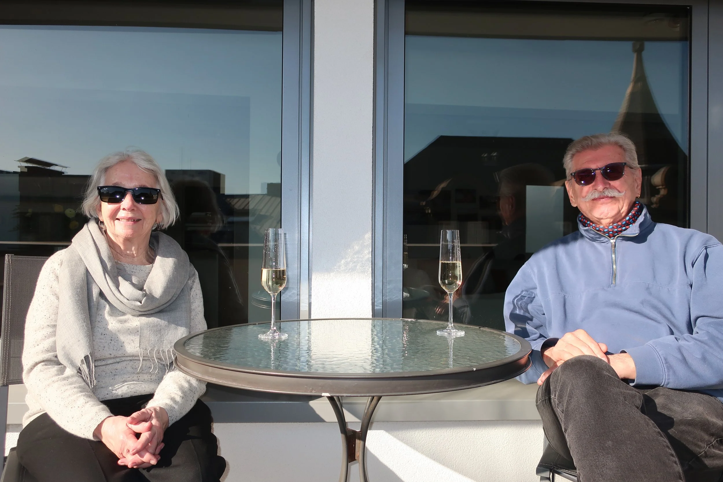  Luxembourg 2025--Luxembourg--On our balcony in early Spring (March 30) with a cremant 