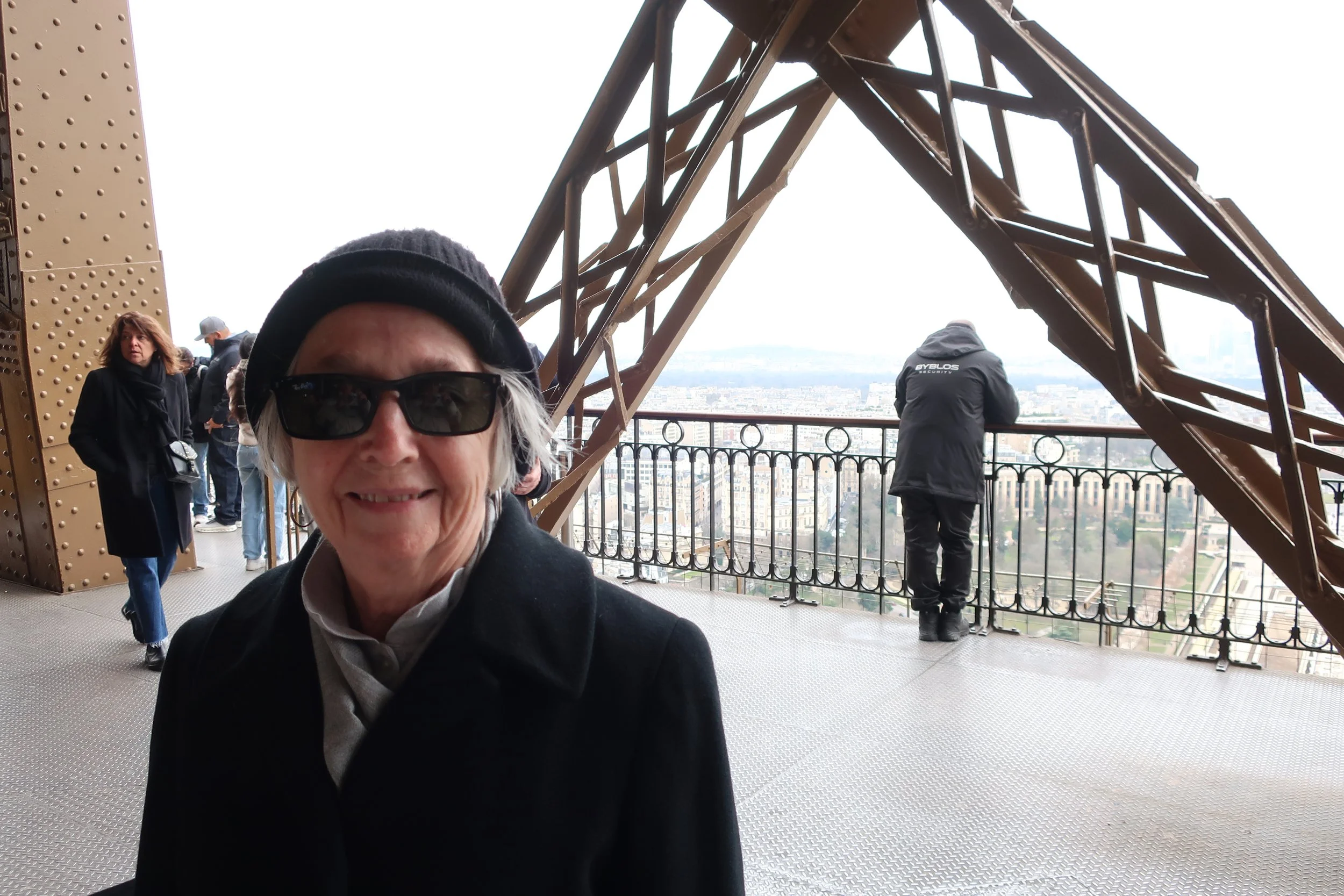  Paris--Eiffel Tower Spring 2025--View from the lower observation level (300 feet)--The lower observation deck and Carrol Benner Kindel 