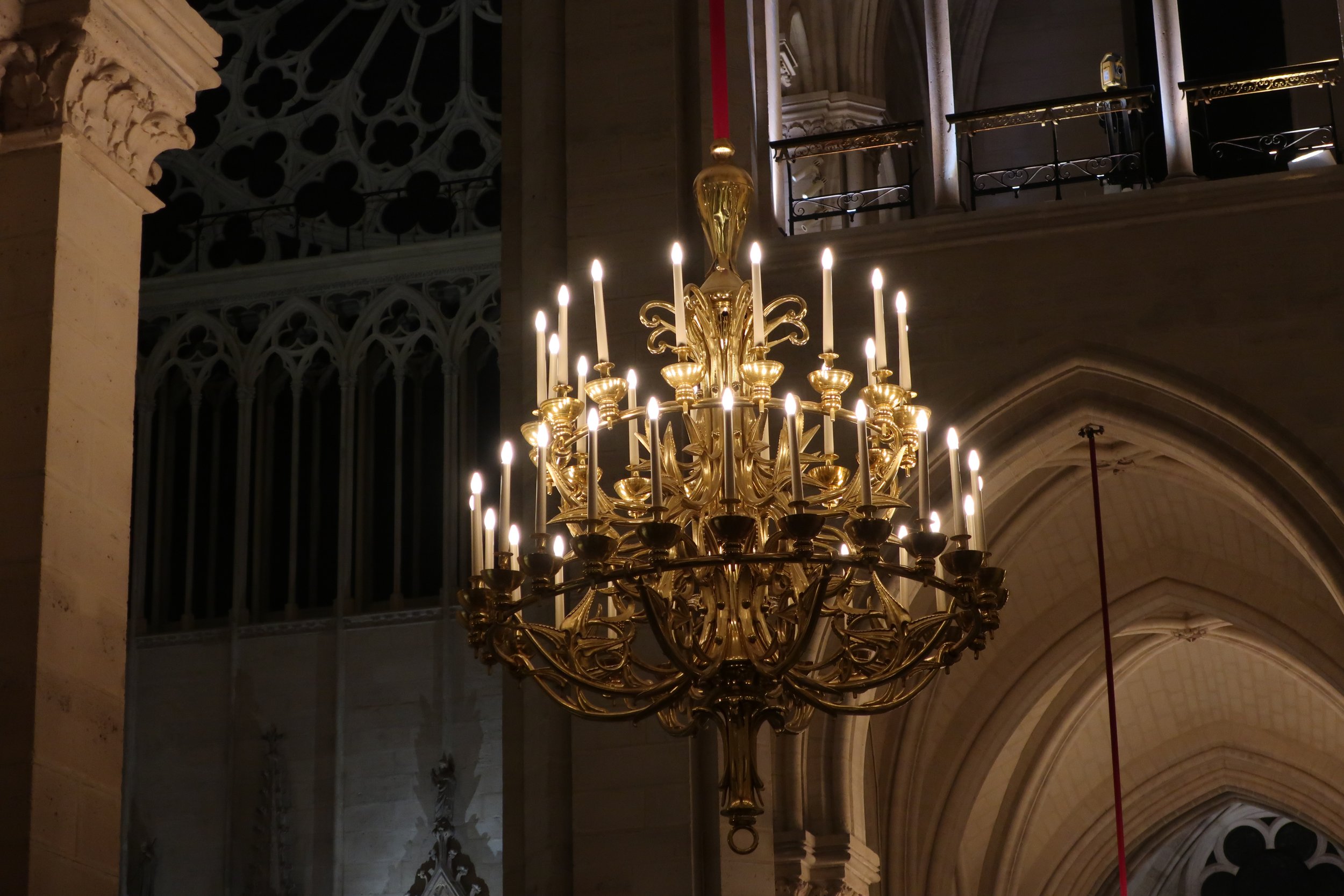  Paris--Spring 2025--Notre Dame, The Nave with Chandelier detail 