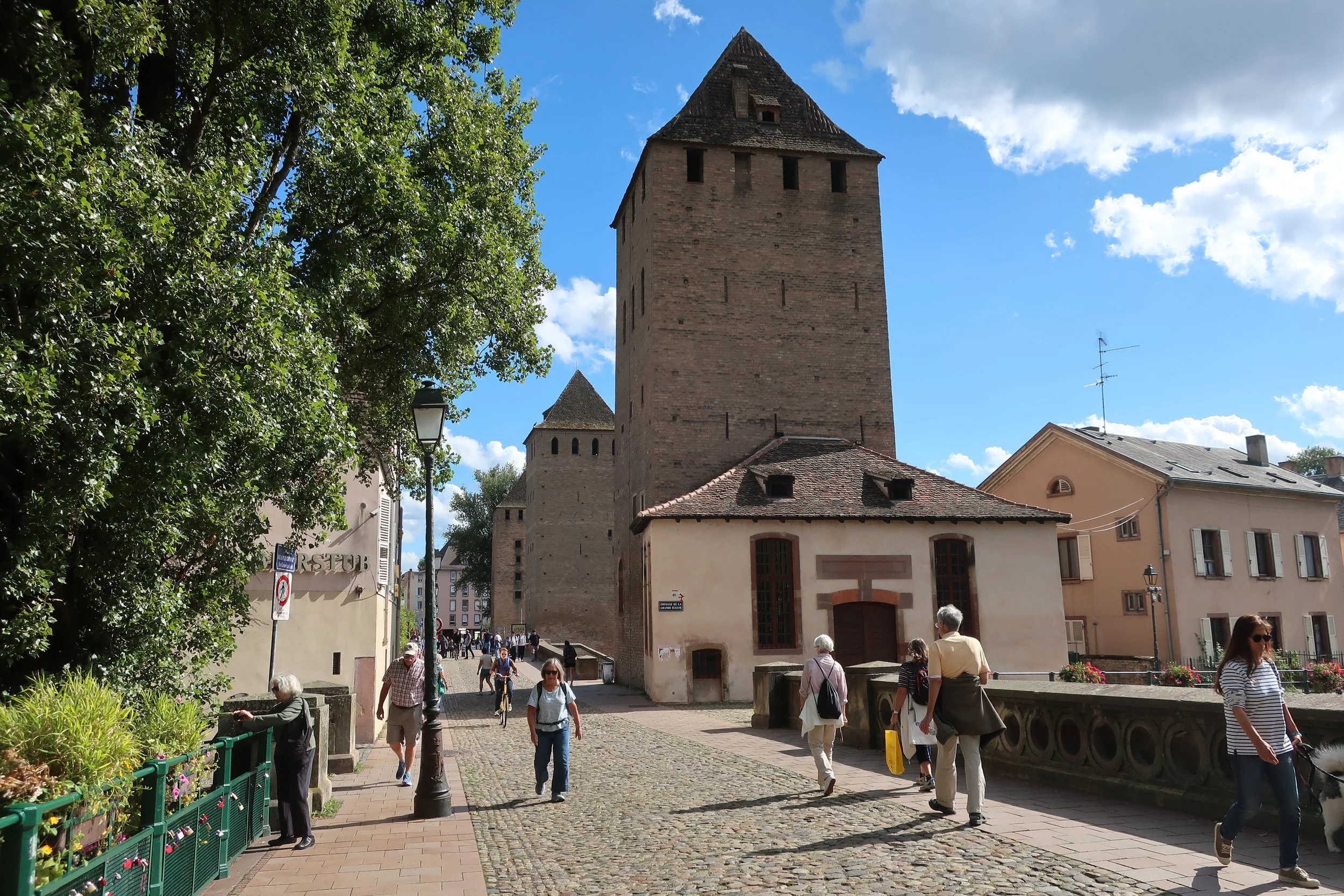  France--Strasbourg 2025--Petite France neighborhood of Strasbourg, with the three of the original wall towers near the dam (Barrage) 