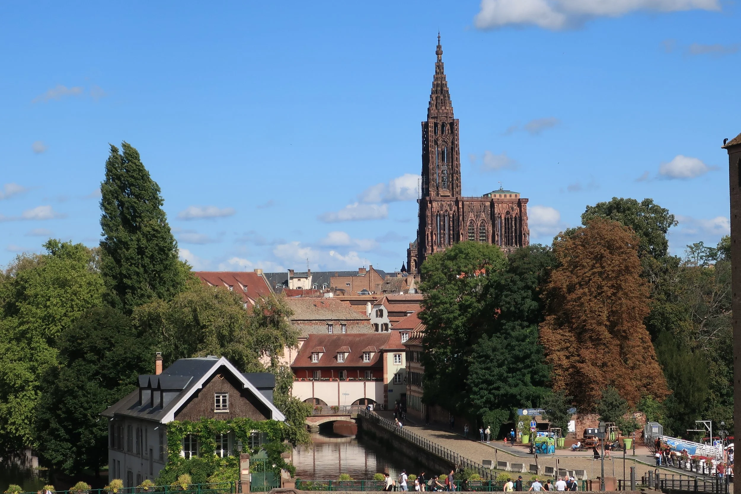 France--Strasbourg 2025--Petite France neighborhood of Strasbourg, from the Barrage (Dam) with  Notre Dame cathedral  