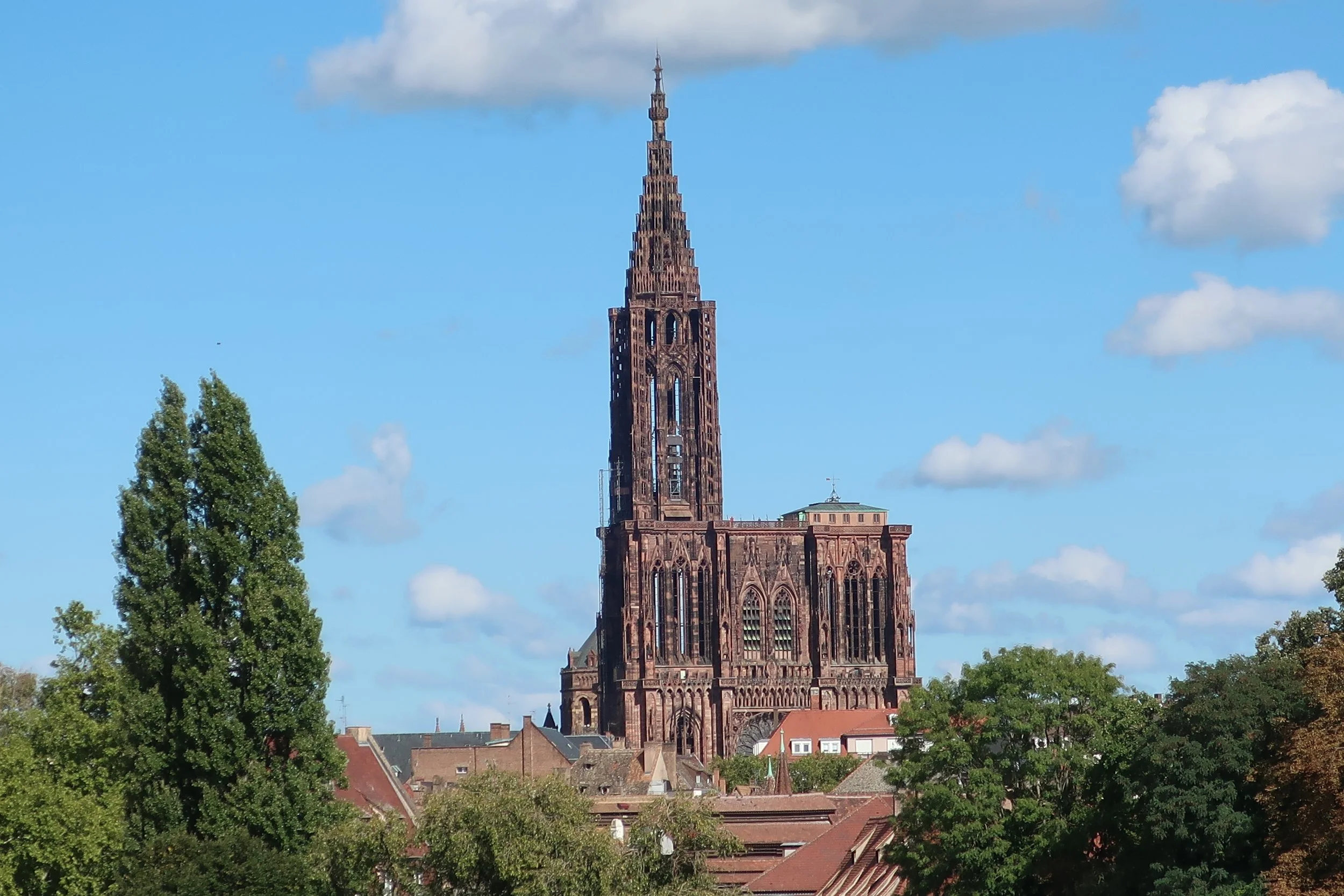  France--Strasbourg 2025--Petite France neighborhood of Strasbourg, from the Barrage (Dam) with Notre Dame cathedral 