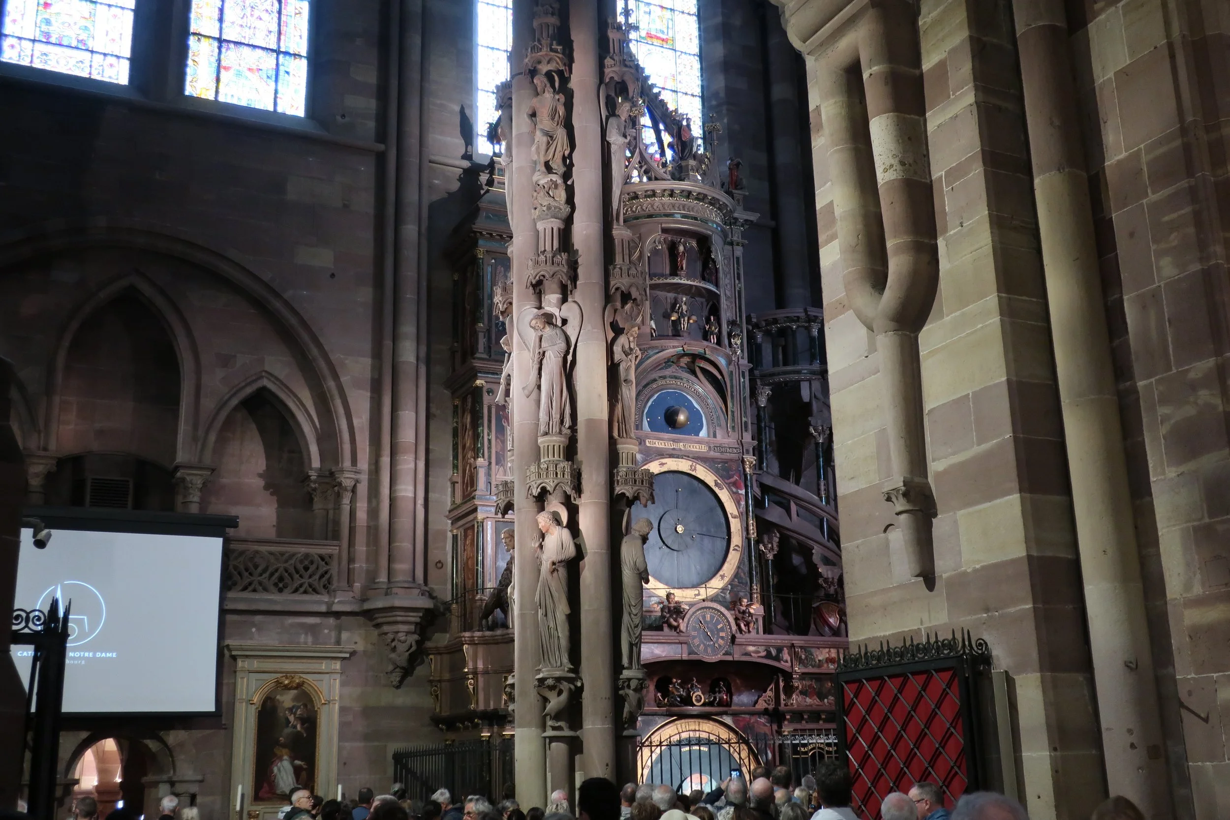  France--Strasbourg 2025--Notre Dame Cathedral, interior, side chapel with apostles column and astrological clock still functions accurately 