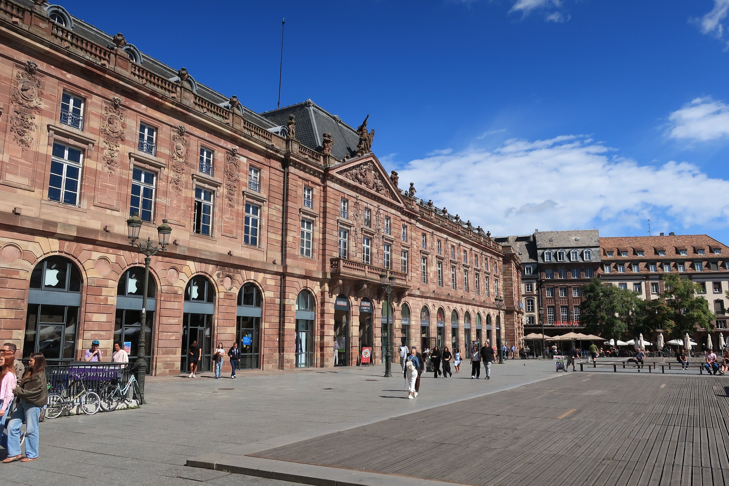  France--Strasbourg 2025--The Place Kleber in the old town--Old red sandstone military buildings on the Place 