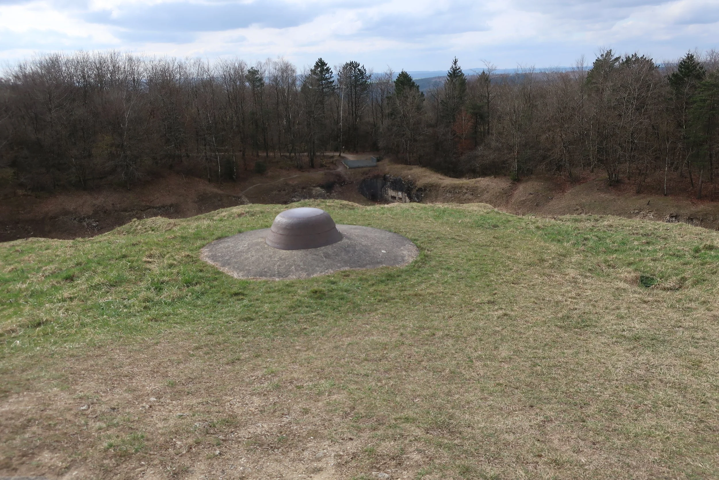  Verdun, France March, 2025--Fort Douaumont up on top--Observation tower--surrounded by a 30 foot dry moat, it had cannon turrets and was heavily bombarded with artillery from which the craters date 