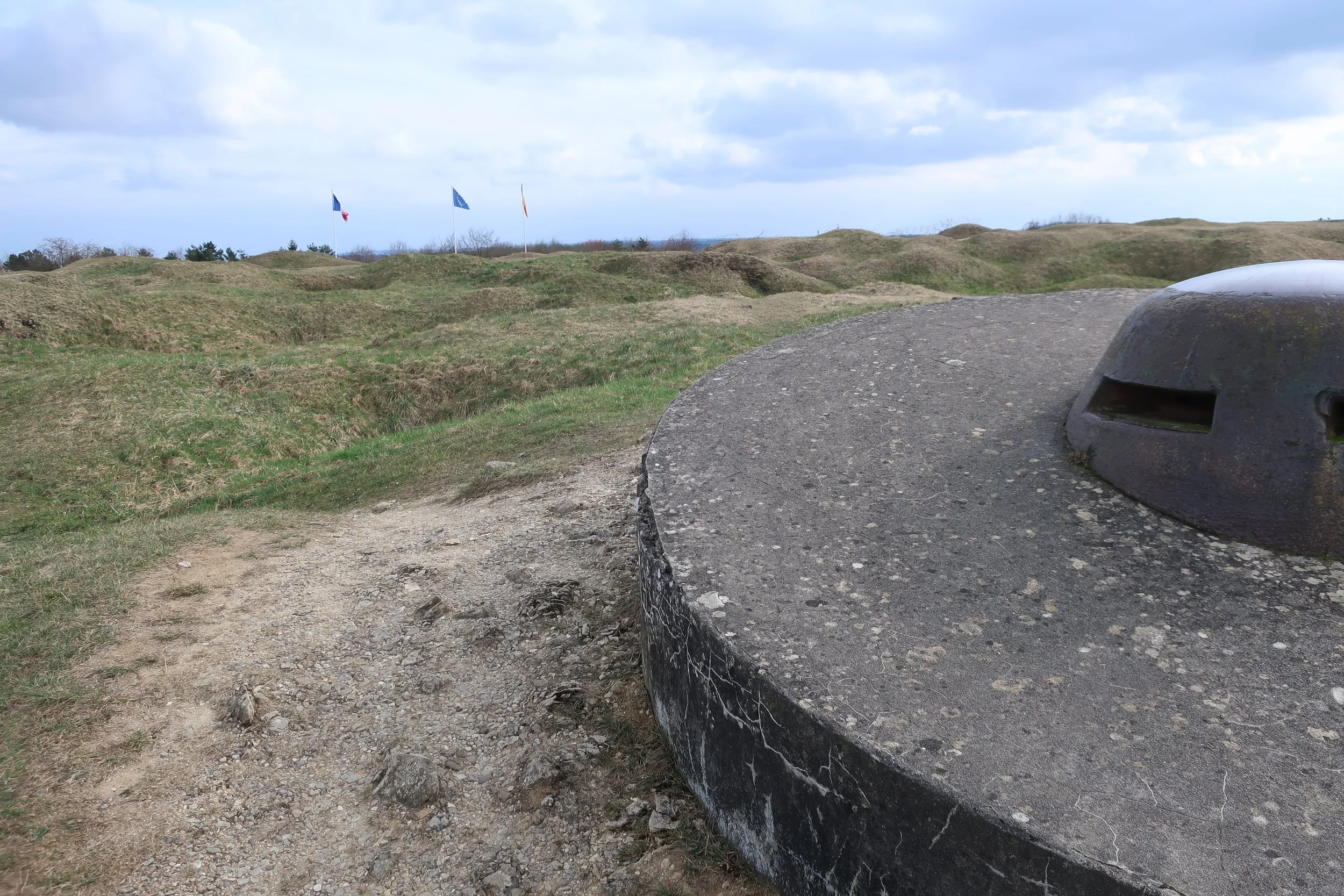  Verdun, France March, 2025--Fort Douaumont up on top--surrounded by a 30 foot dry moat, it had cannon and machine gun turrets and was heavily bombarded with artillery from which the craters date 