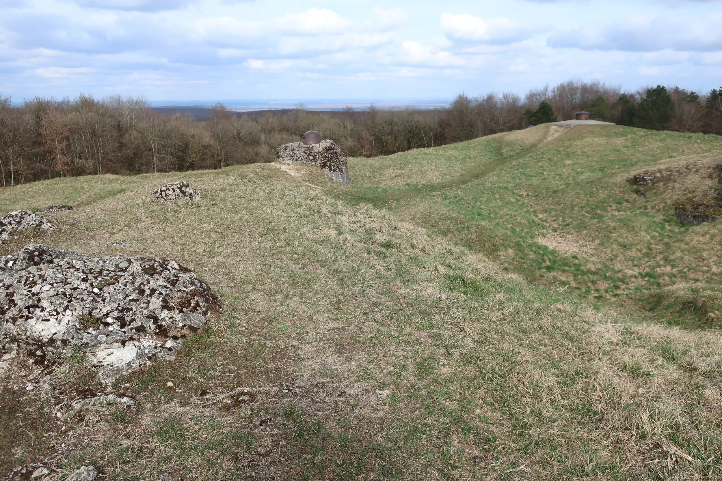  Verdun, France March, 2025--Fort Douaumont up on top--surrounded by a 30 foot dry moat, it had cannon turrets and was heavily bombarded with artillery from which the craters date 