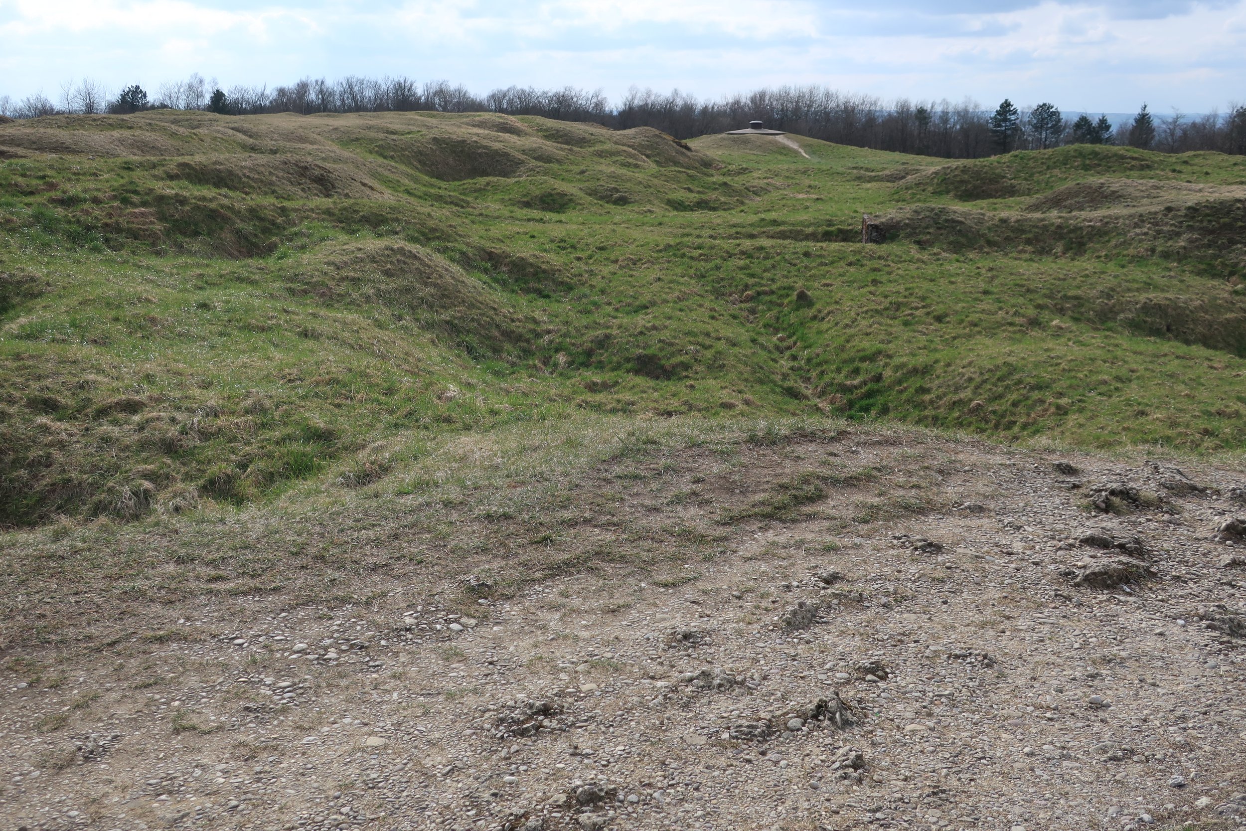  Verdun, France March, 2025--Fort Douaumont up on top--surrounded by a 30 foot dry moat, it had cannon turrets and was heavily bombarded with artillery from which the craters date 