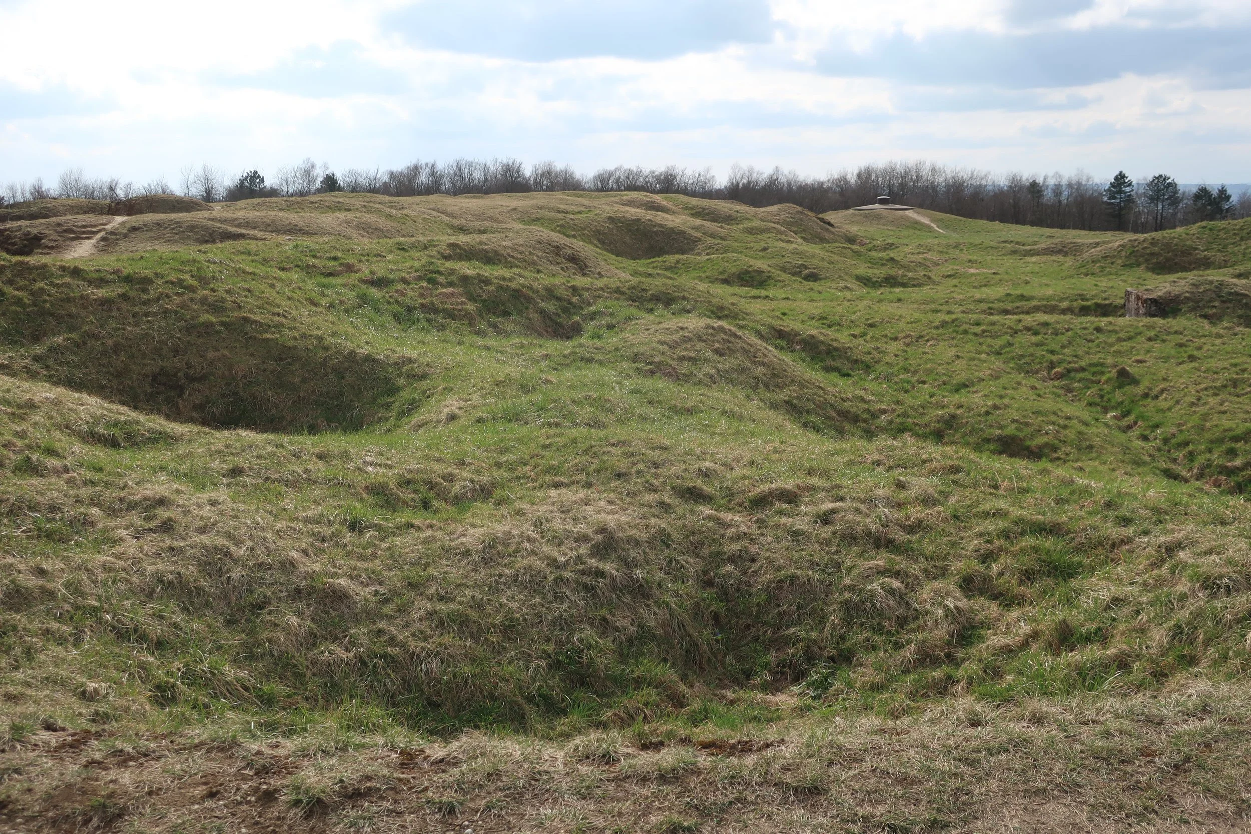  Verdun, France March, 2025--Fort Douaumont up on top--surrounded by a 30 foot dry moat, it had cannon turrets and was heavily bombarded with artillery from which the craters date 