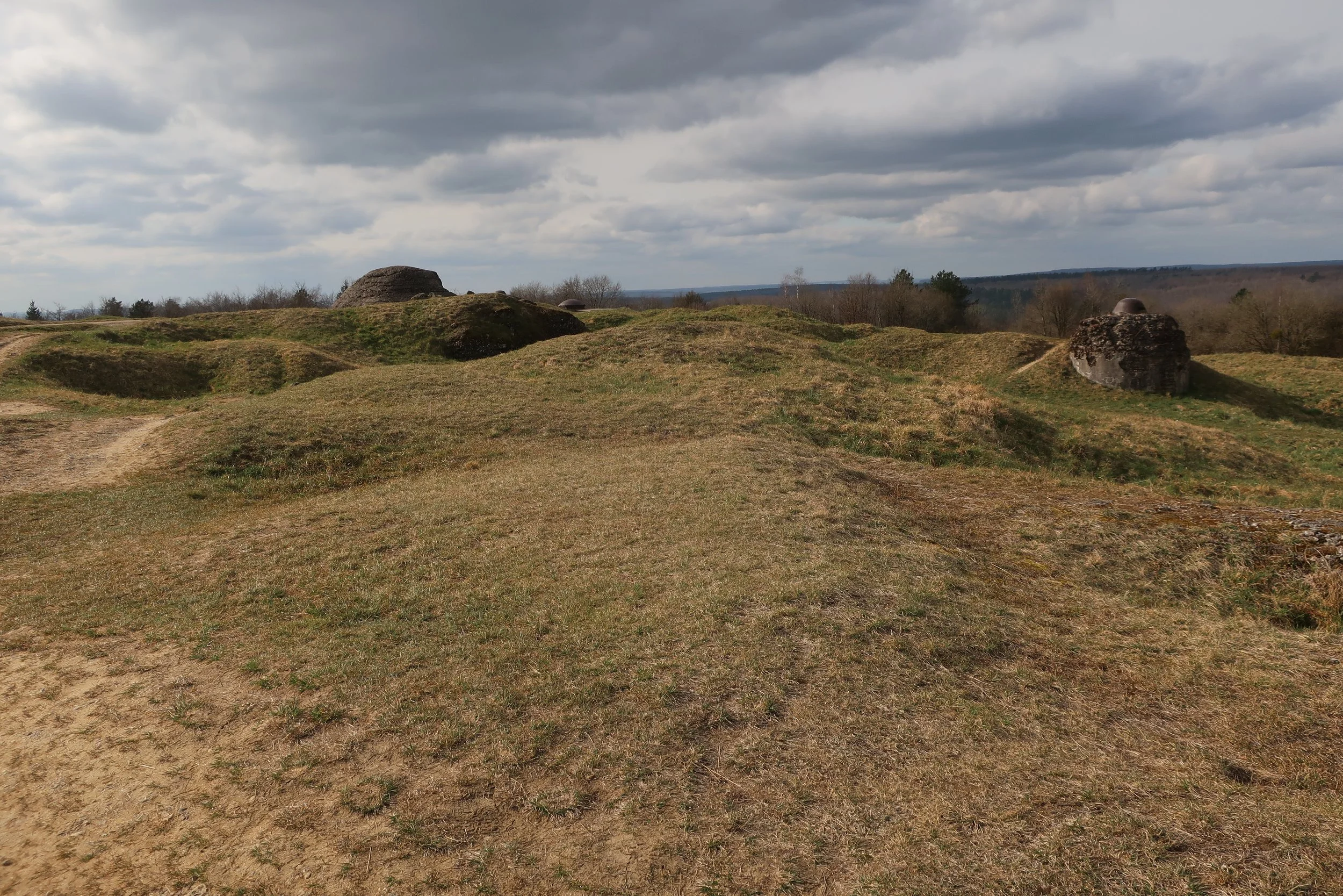  Verdun, France March, 2025--Fort Douaumont up on top--surrounded by a 30 foot dry moat, it had cannon turrets and was heavily bombarded with artillery from which the craters date 