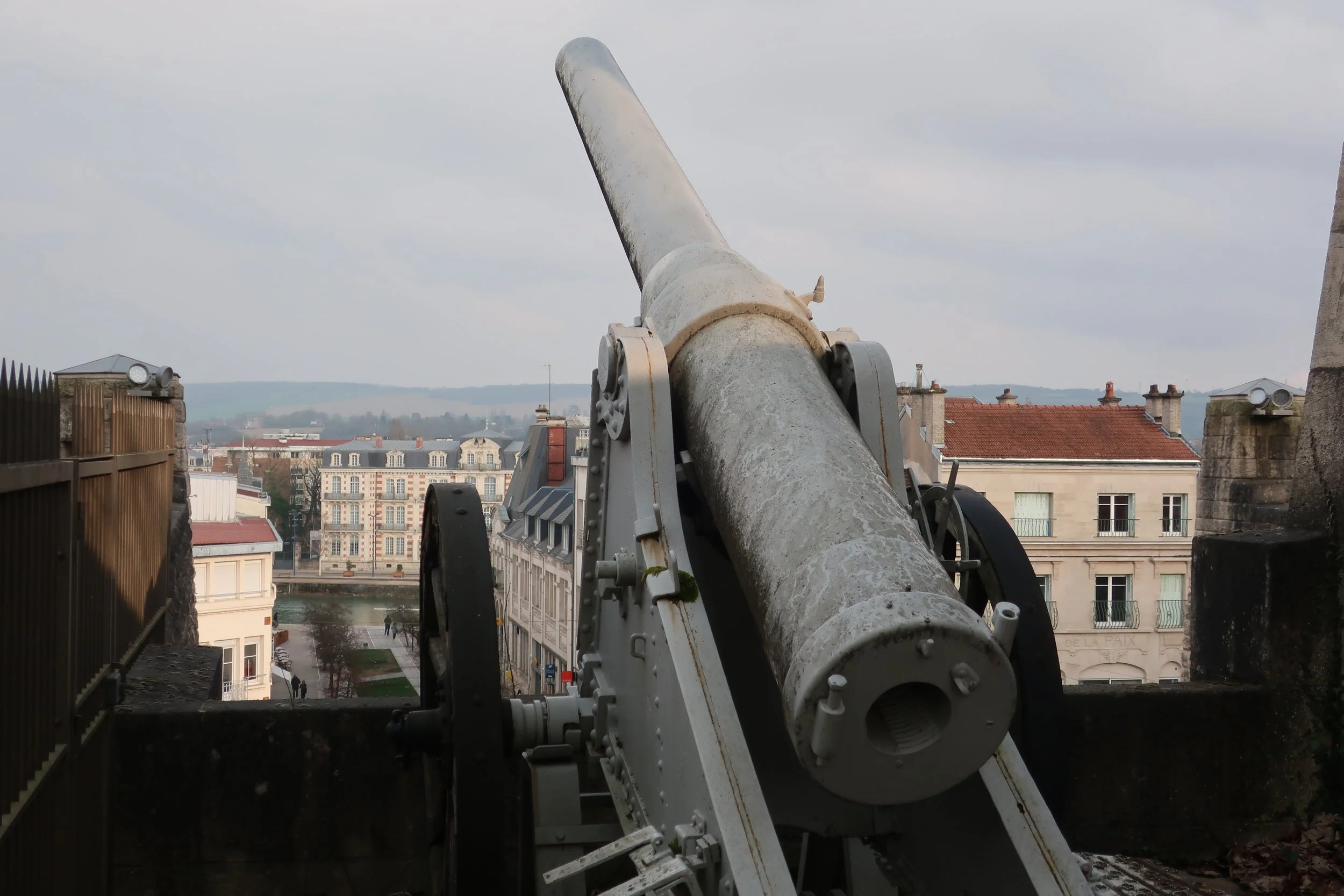  Verdun, France March, 2025--View from The Monument to Victory (WWI), towards the river Meuse--German Cannon 
