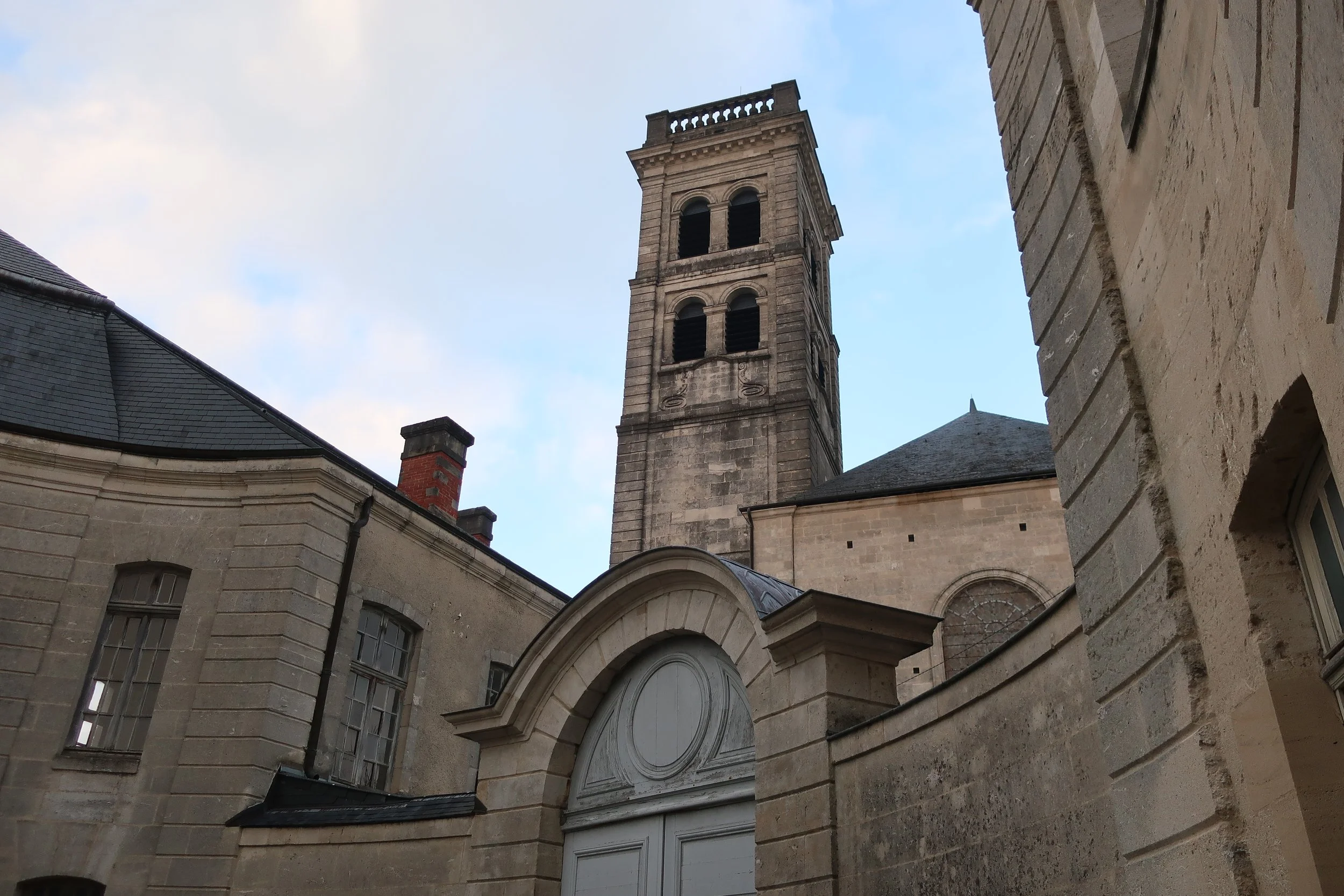  Verdun, France March, 2025--The  Notre Dame tower from the Bishopric 