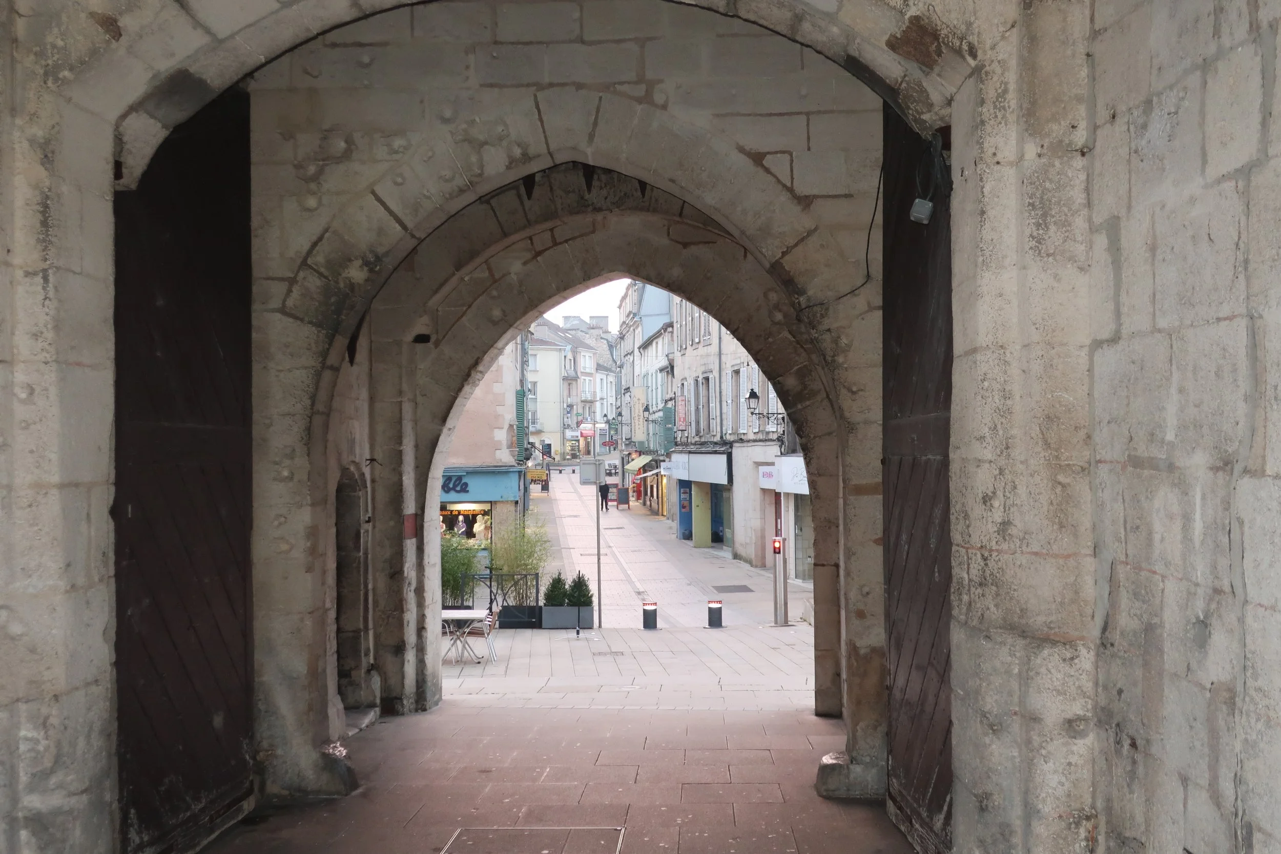  Verdun, France March, 2025--Downtown Port Chausee gate (14th Century) looking into town 