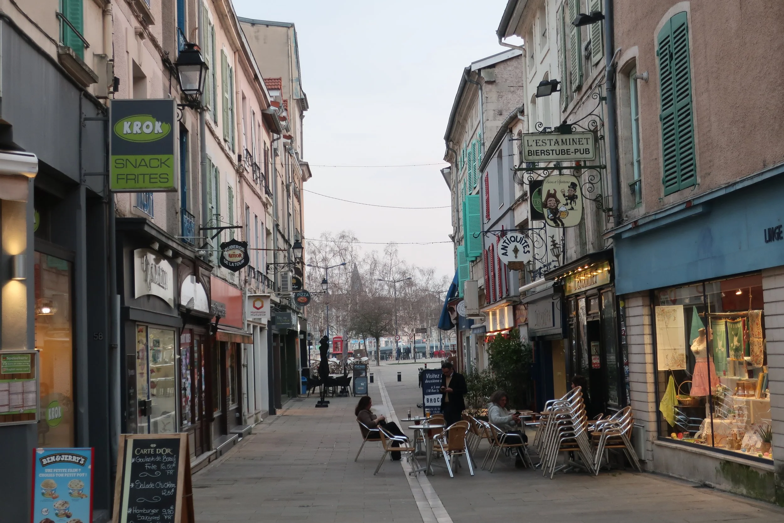  Verdun, France March, 2025--Downtown, next to the Port Chausee gate (14th Century) looking into town 