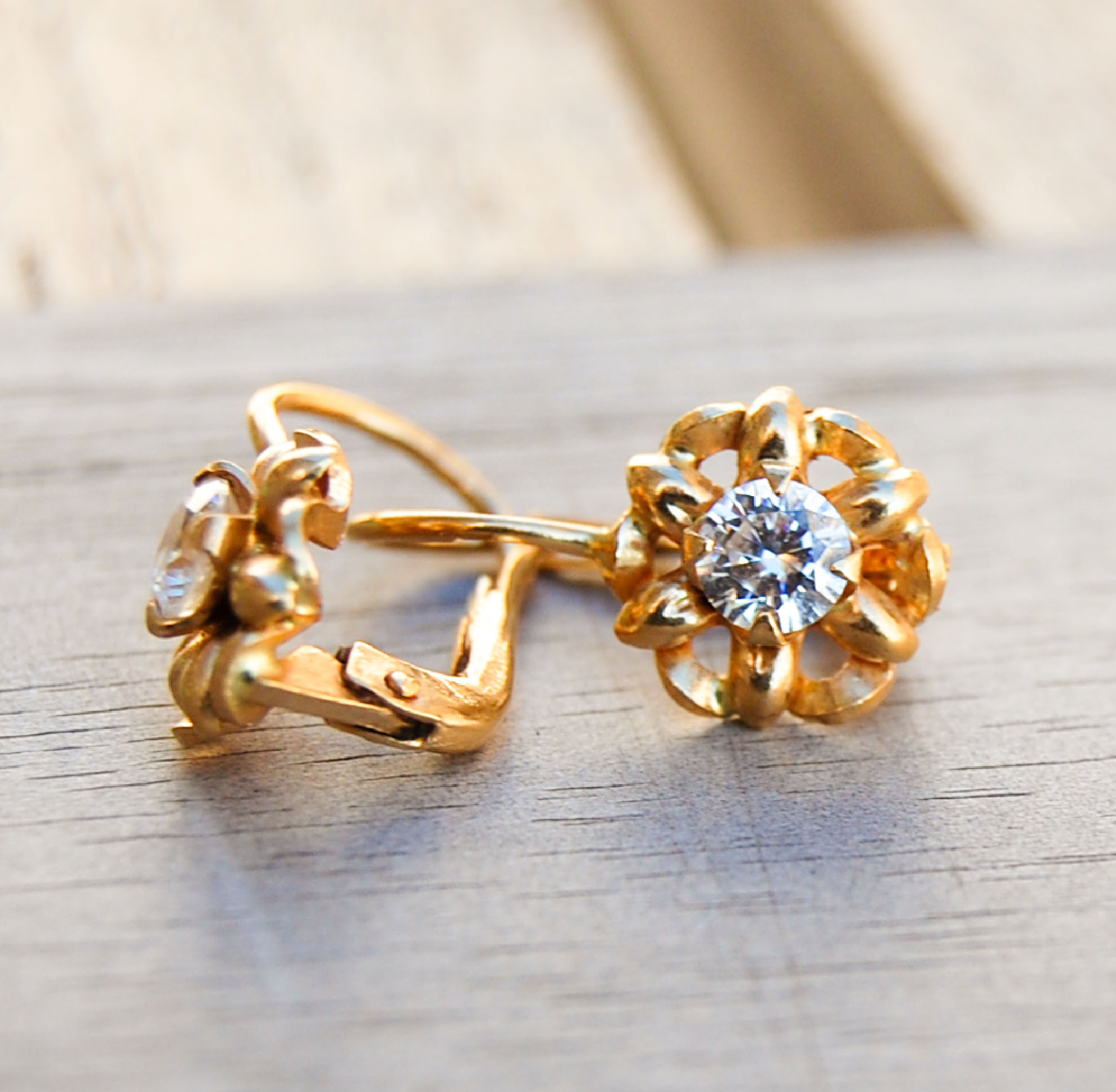 Vintage Jewelry, Vintage Earrings, Restored Gold and Silver Earrings, Vintage Diamonds.