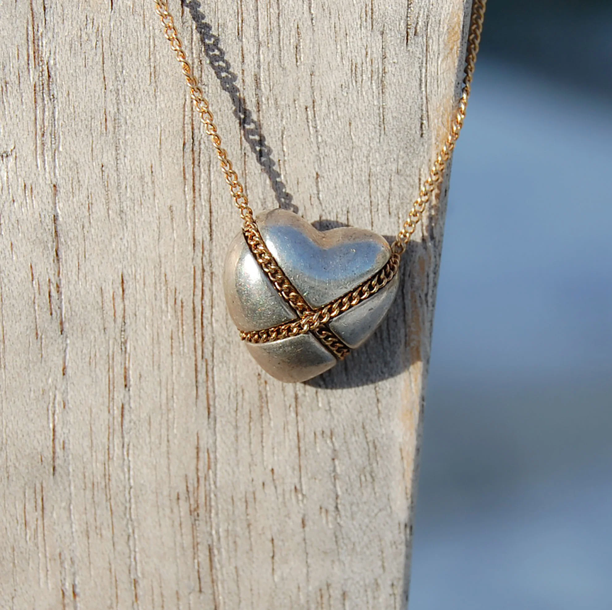 Vintage 18K Gold Tiffany Chain Necklace with Sterling Heart 