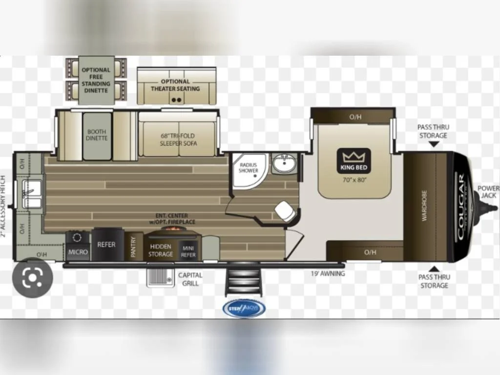 2020 Keystone Travel Trailer RV COUGAR HALF-TON 30RKD Floorplan
