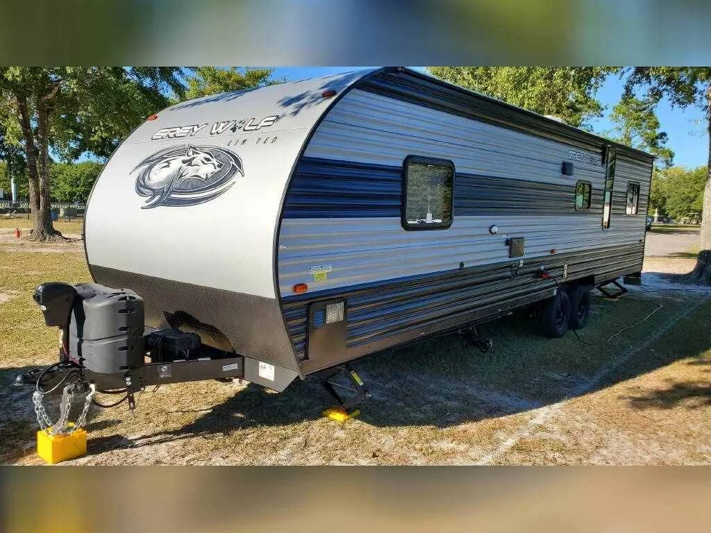 2021 Forest River Travel Trailer Toy Hauler RV CHEROKEE GREY WOLF 26MBRR Side View